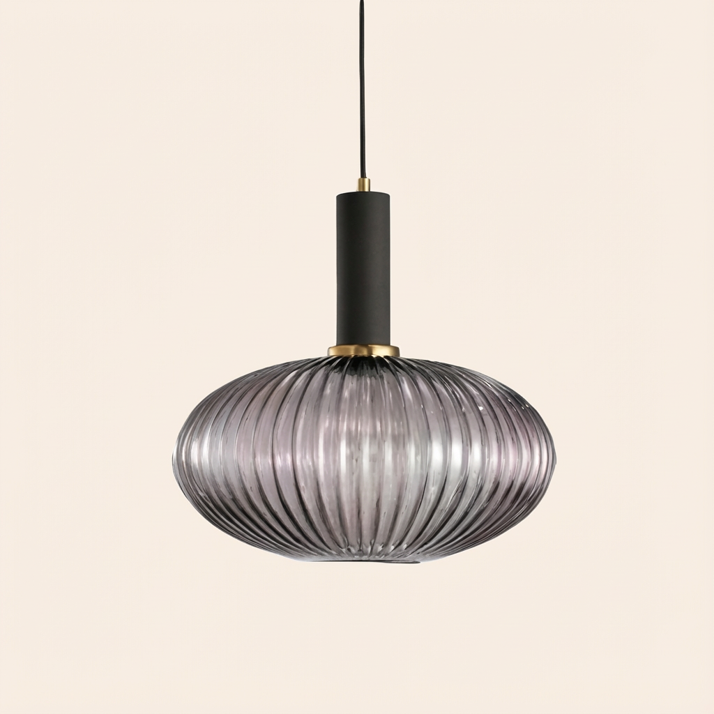 GemstoneGlow | Elegant Vintage Ribbed Glass Pendant Light Fixture