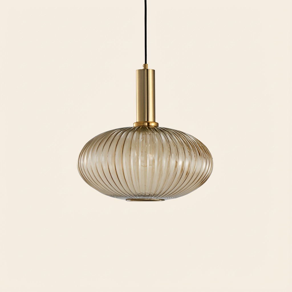 GemstoneGlow | Elegant Vintage Ribbed Glass Pendant Light Fixture