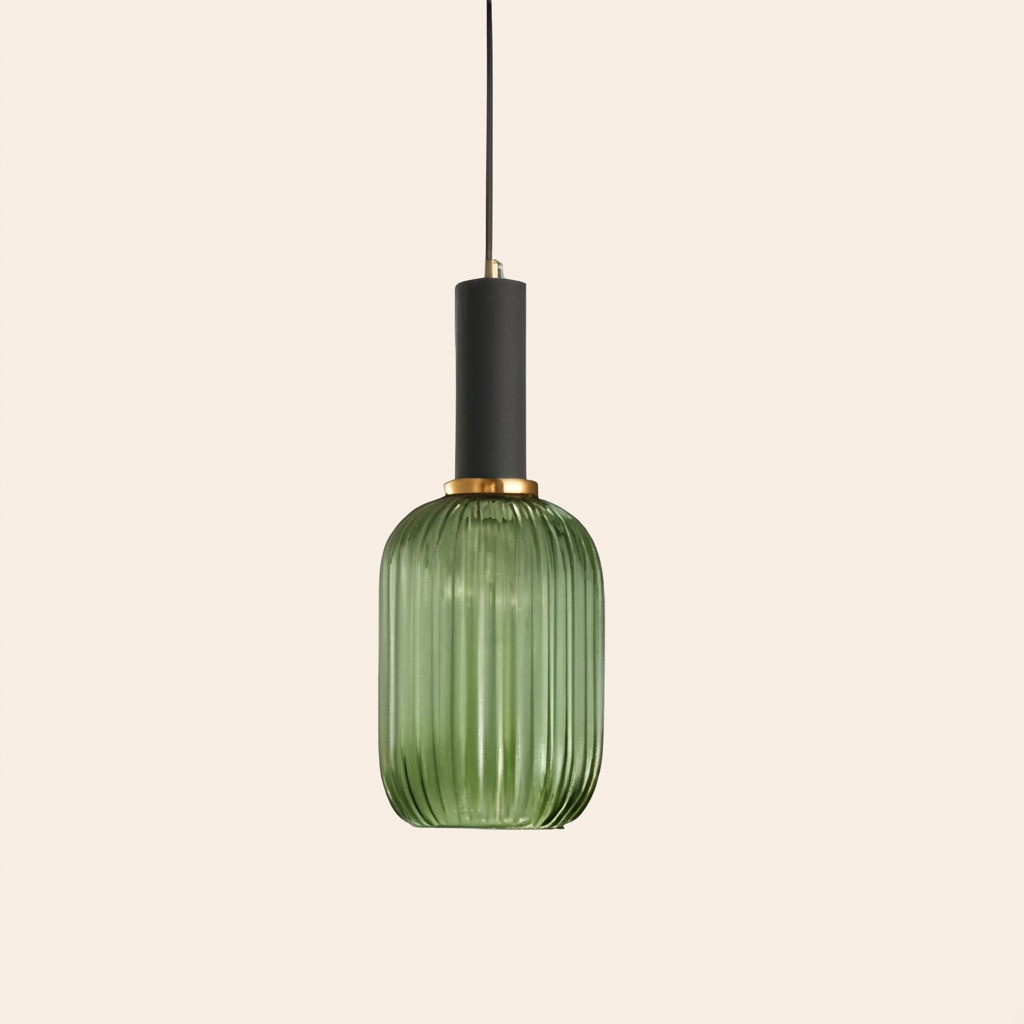 GemstoneGlow | Elegant Vintage Ribbed Glass Pendant Light Fixture