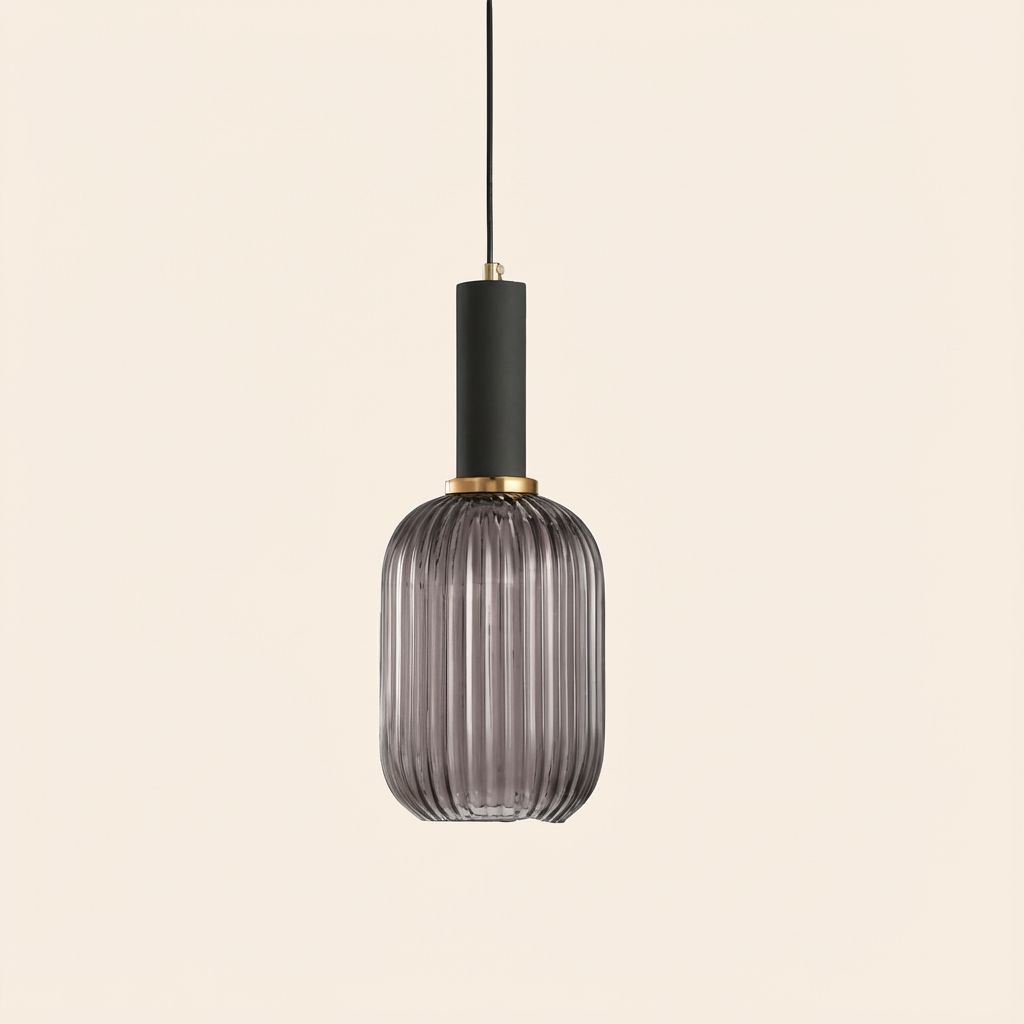 GemstoneGlow | Elegant Vintage Ribbed Glass Pendant Light Fixture