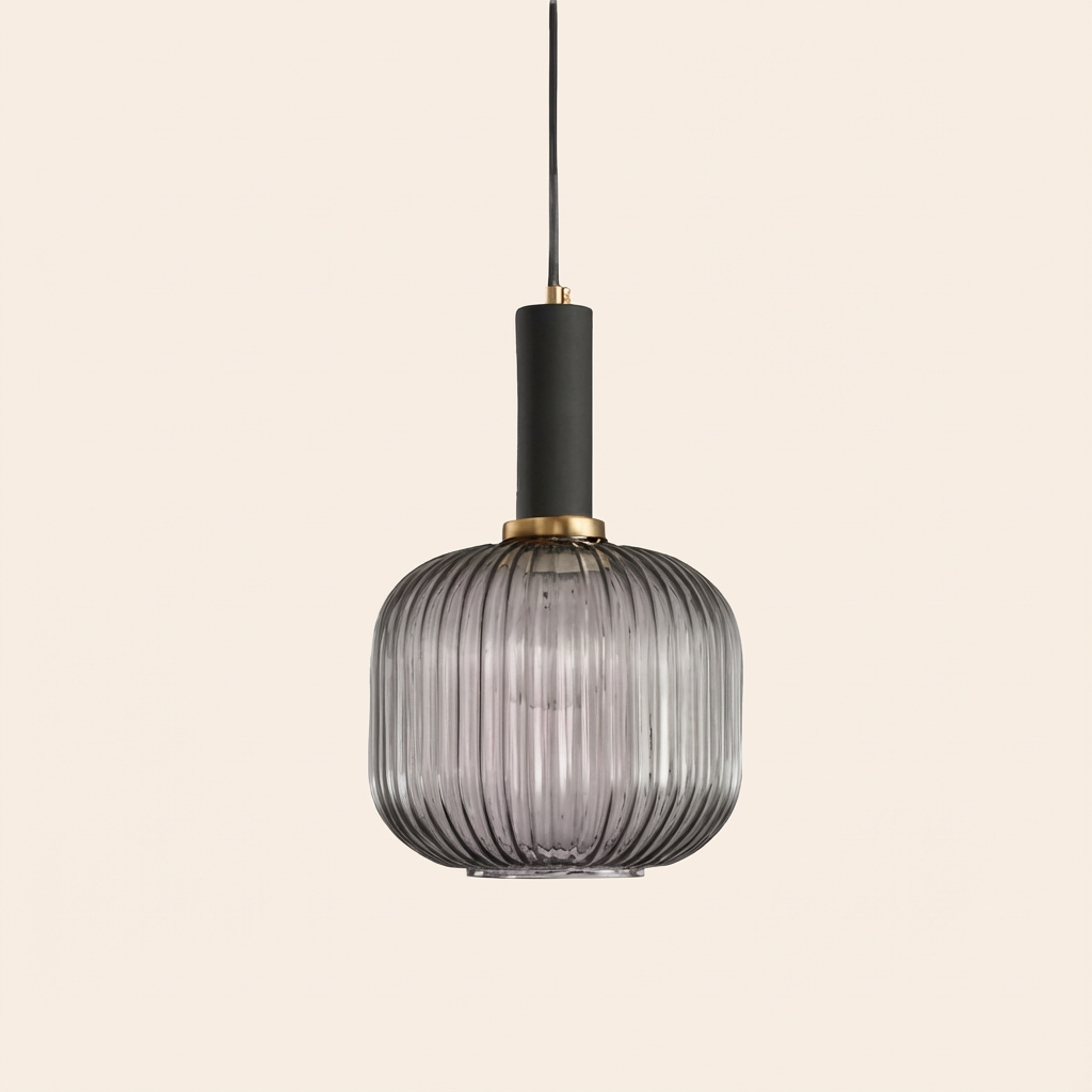 GemstoneGlow | Elegant Vintage Ribbed Glass Pendant Light Fixture