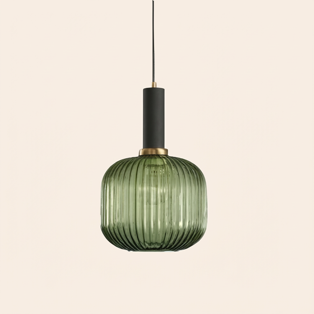 GemstoneGlow | Elegant Vintage Ribbed Glass Pendant Light Fixture