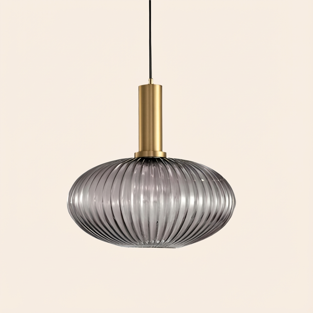 GemstoneGlow | Elegant Vintage Ribbed Glass Pendant Light Fixture
