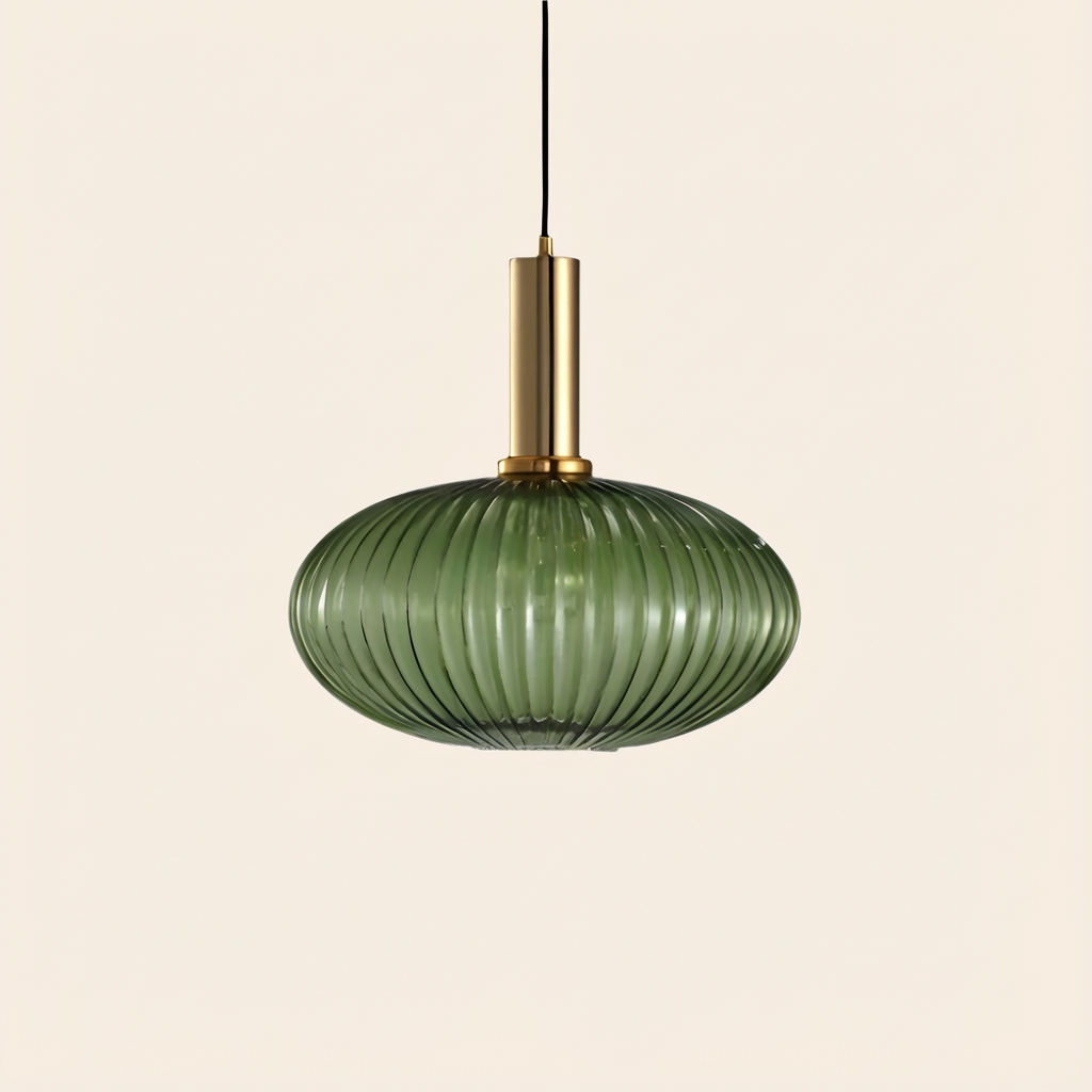 GemstoneGlow | Elegant Vintage Ribbed Glass Pendant Light Fixture