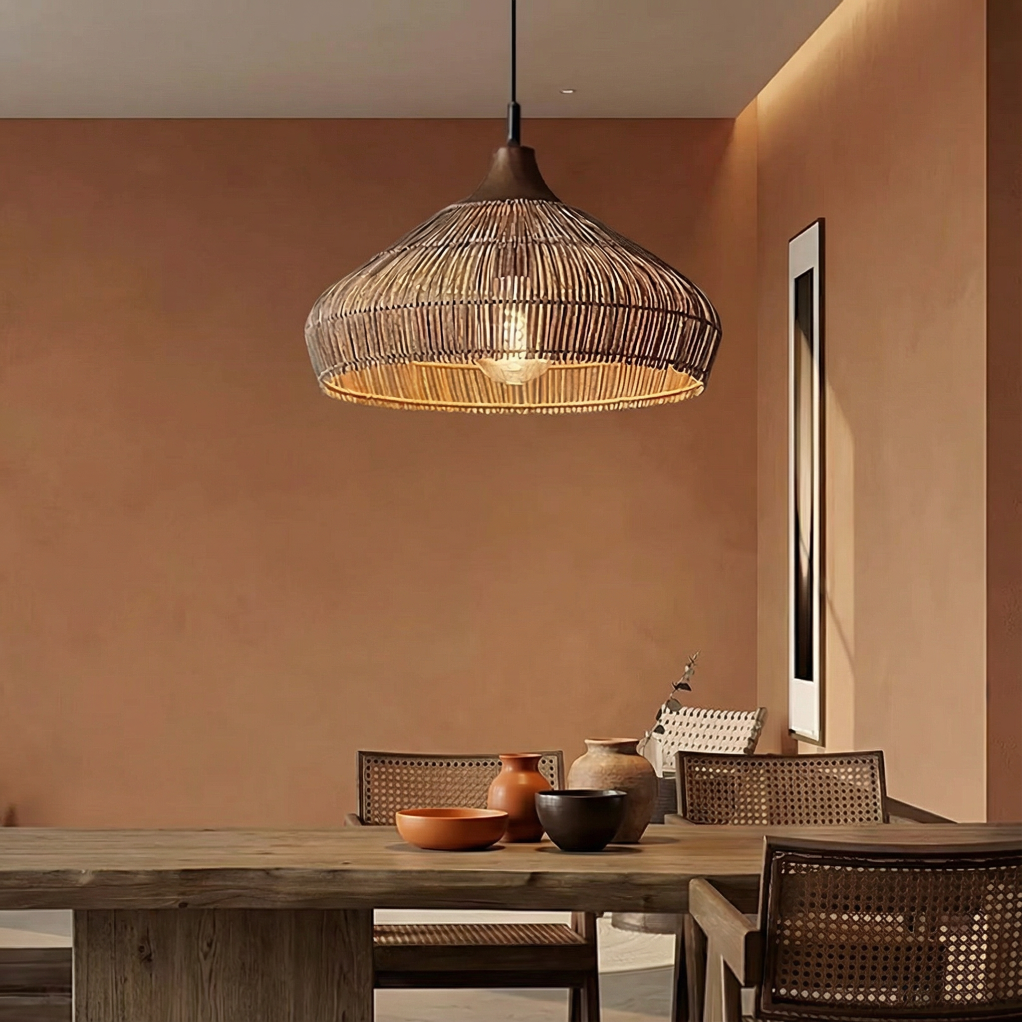 RattanWeave | Stylish Handwoven Rattan Pendant Light for Kitchen Decor