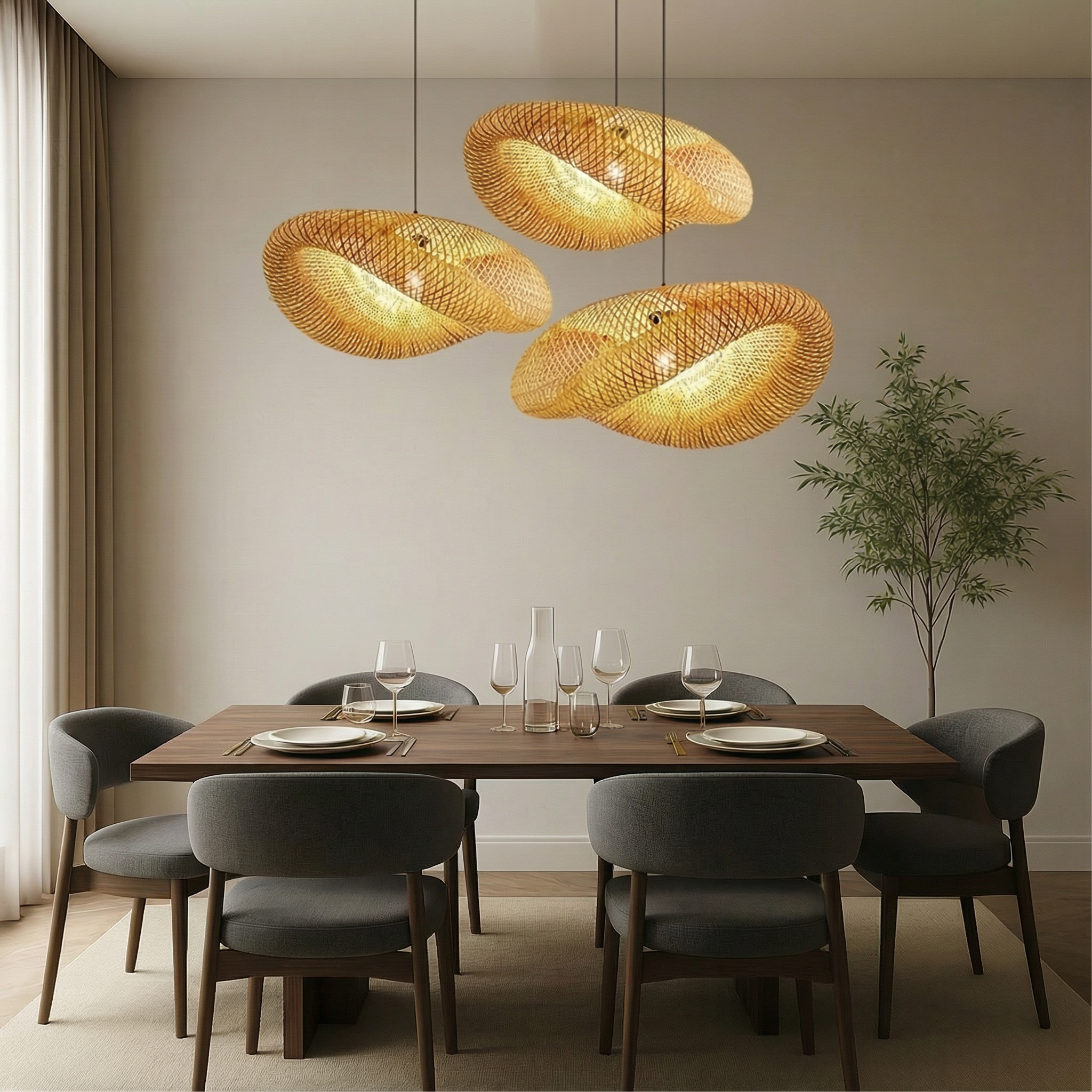 BambooLuxe | Stylish Natural Bamboo Kitchen Pendant Lighting Fixture