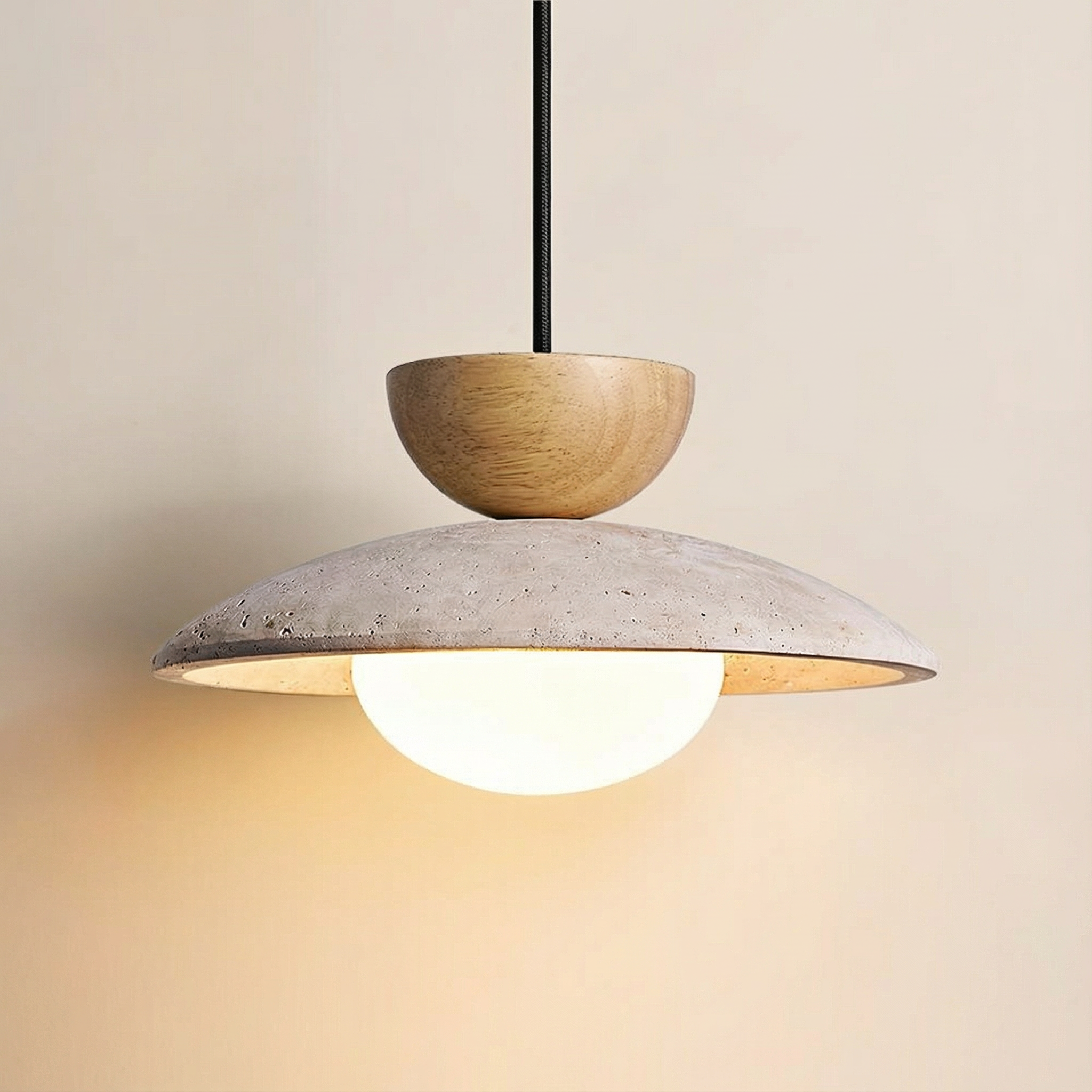 CleoTravertine | Elegant Natural Wood and Glass Kitchen Pendant Light