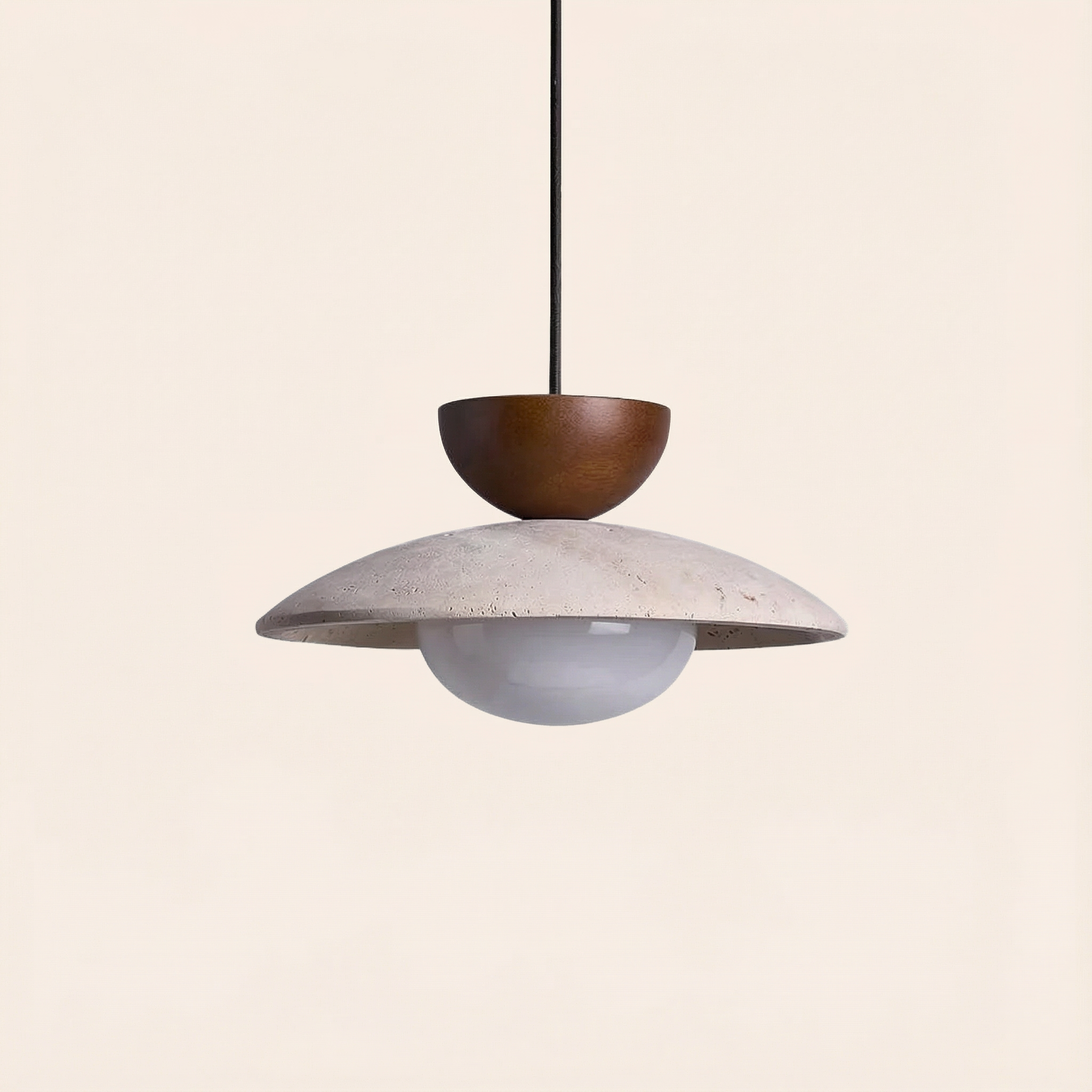 CleoTravertine | Elegant Natural Wood and Glass Kitchen Pendant Light