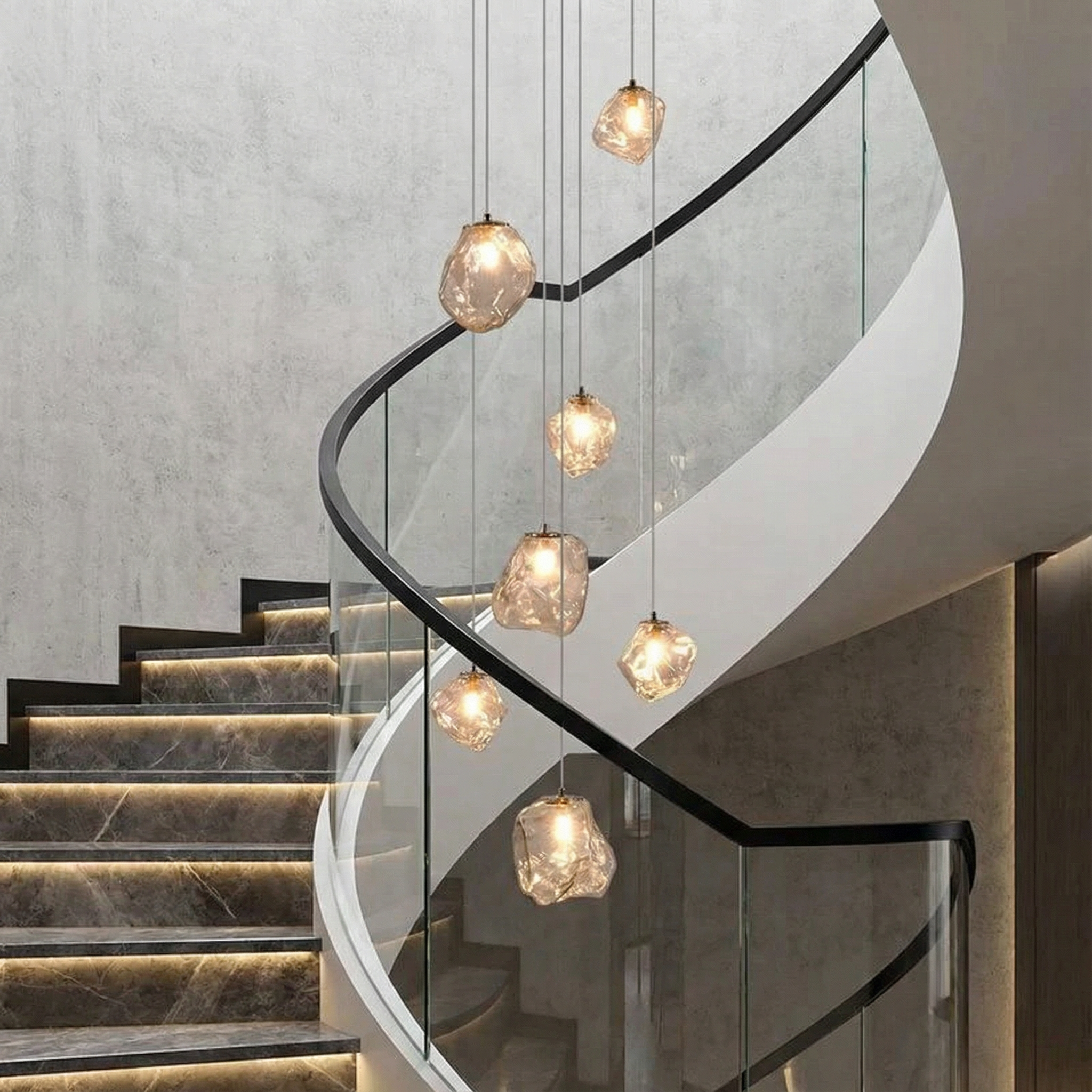 Staircase Chandelier for High Ceilings | Modern Glass Pendant Light | Kelvinum