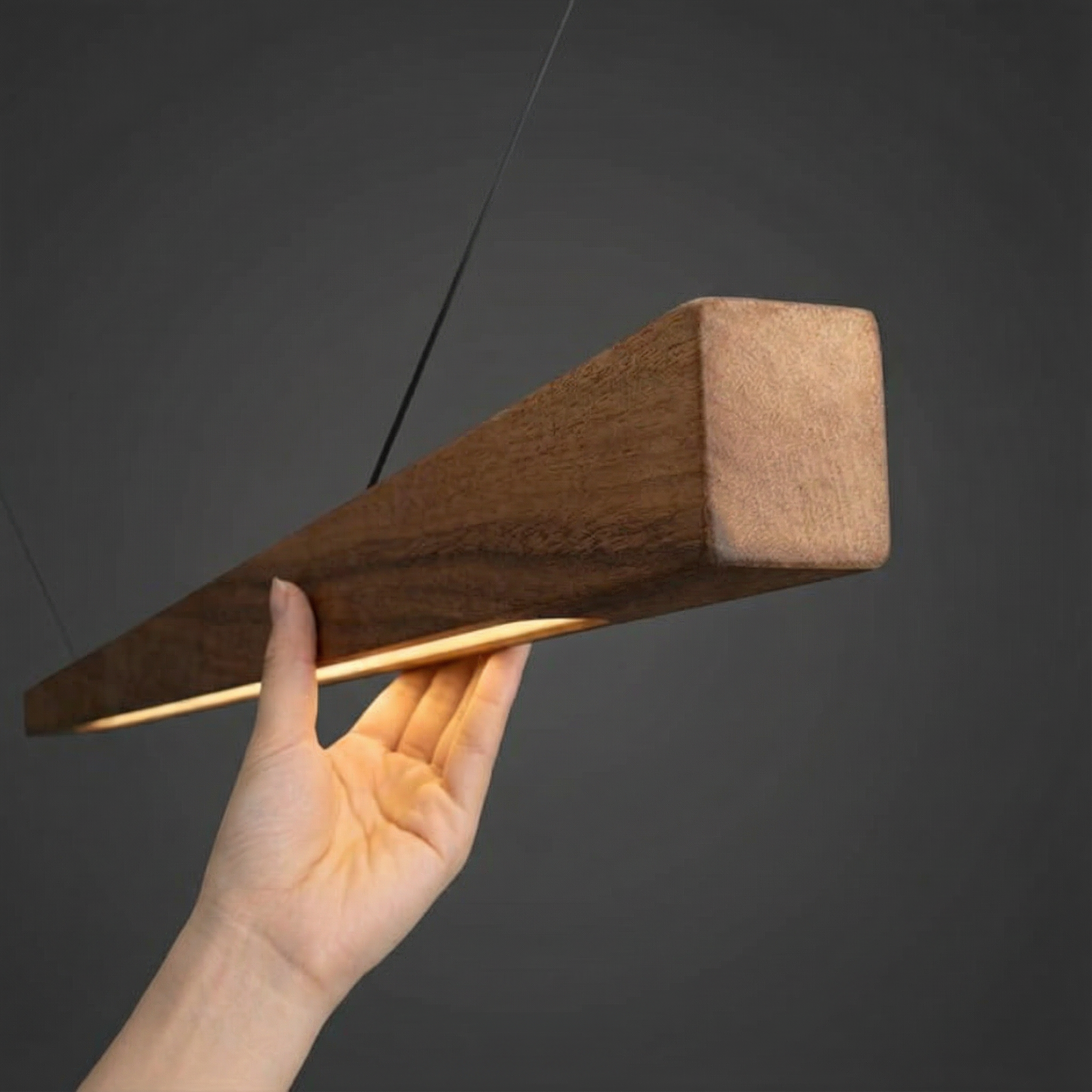 Modern Linear Wood Pendant Light | LED Ceiling Lamp for Kitchen Island & Dining Table