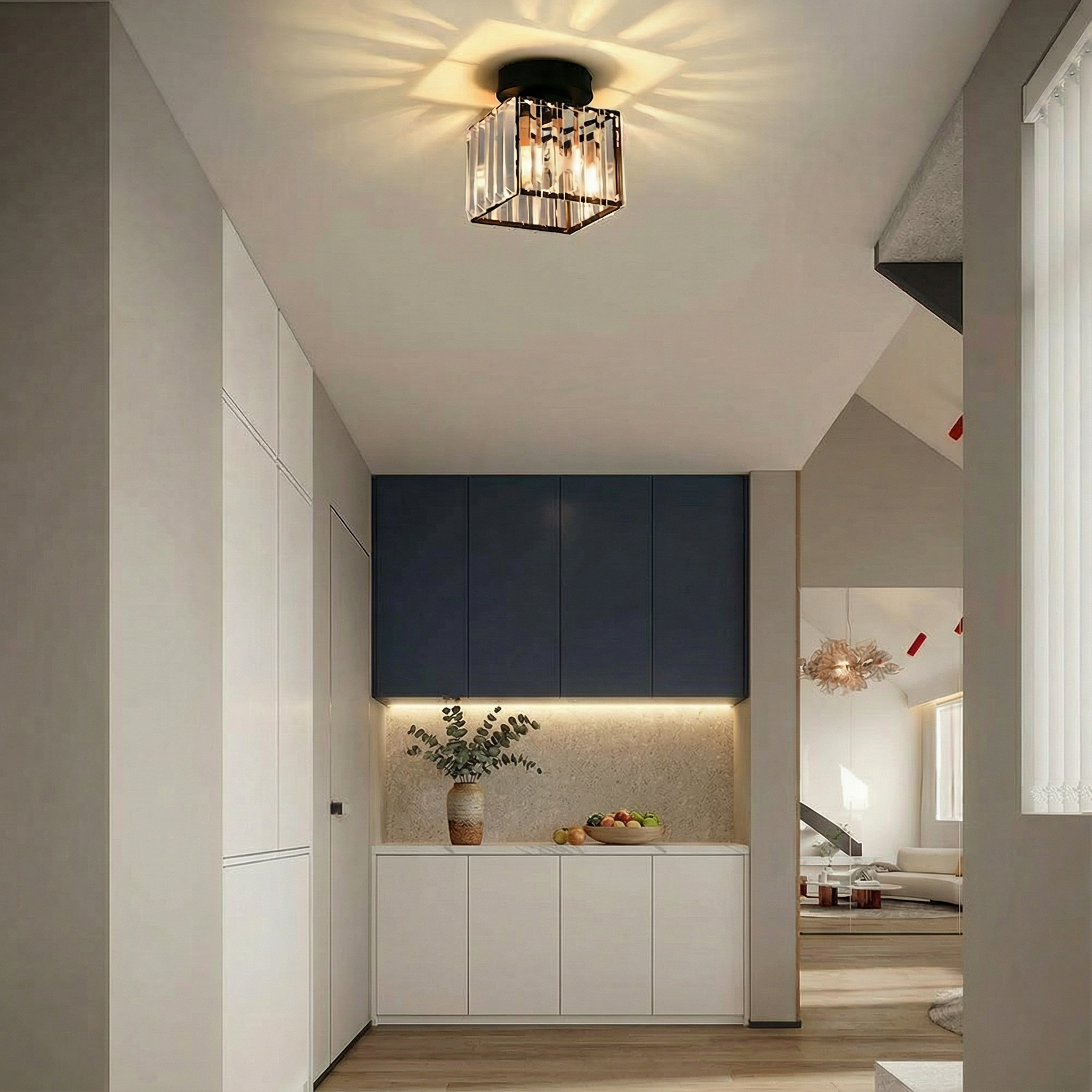 Luminara | Sleek Modern Crystal Brass Ceiling Light Fixture