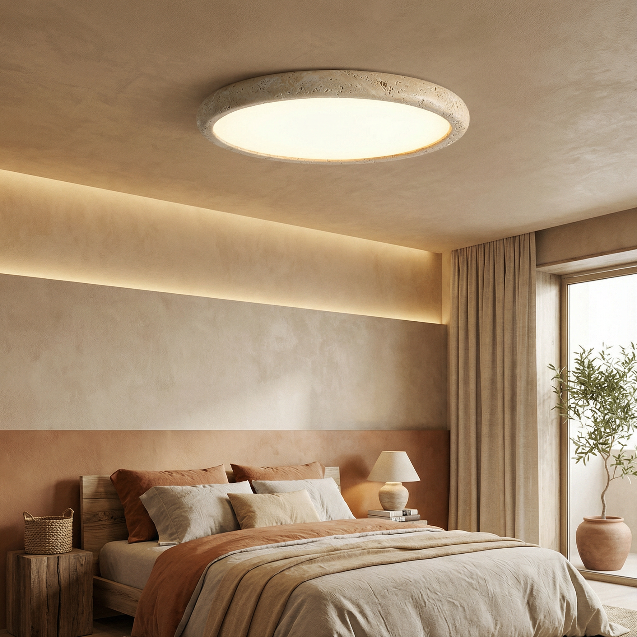 TravertineGlow | Elegant Natural Stone LED Ceiling Light Fixture