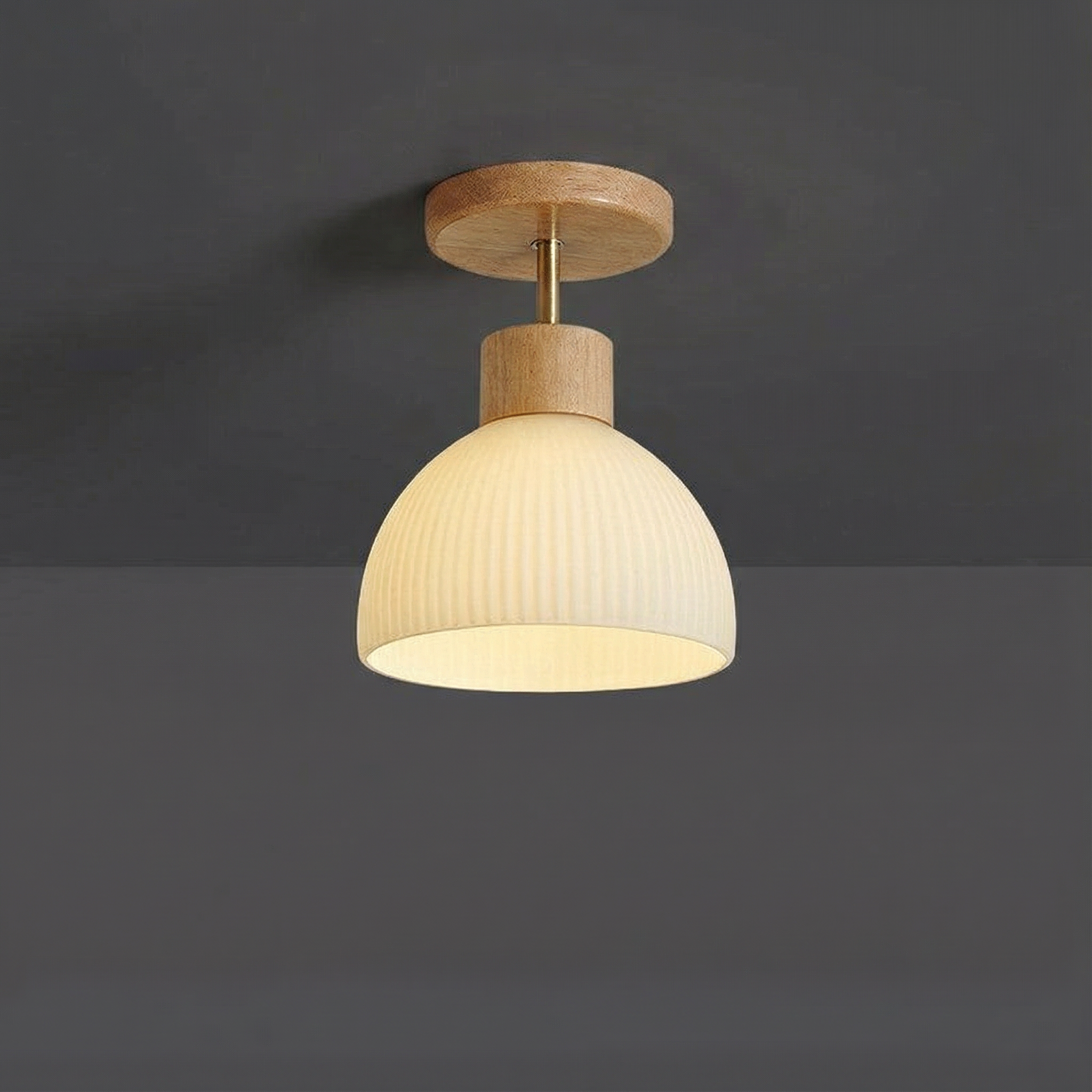 Modern Flush Mount Ceiling Light | Wood Glass Lamp for Hallway, Kitchen & Bedroom