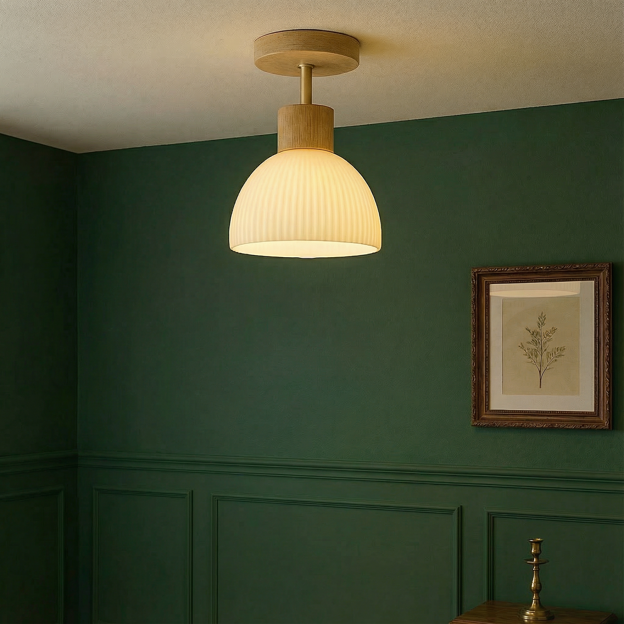 Modern Flush Mount Ceiling Light | Wood Glass Lamp for Hallway, Kitchen & Bedroom