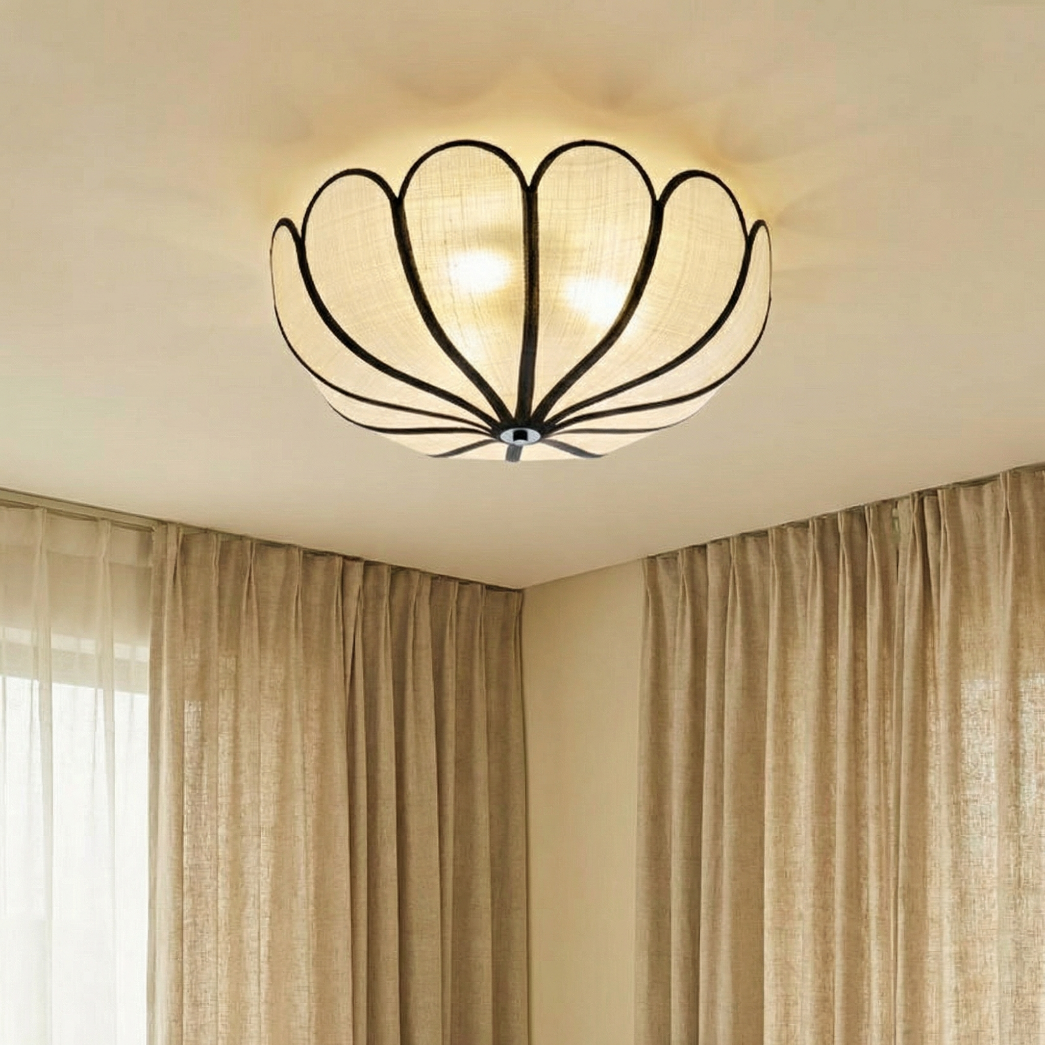 WickerLuxe | Elegant Handwoven LED Flush Mount Ceiling Light Fixture