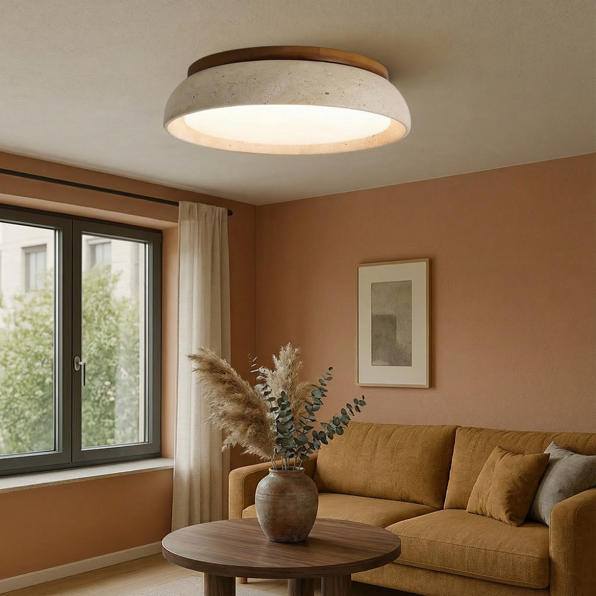 TravertineGlow | Elegant Modern LED Flush Mount Ceiling Light Fixture