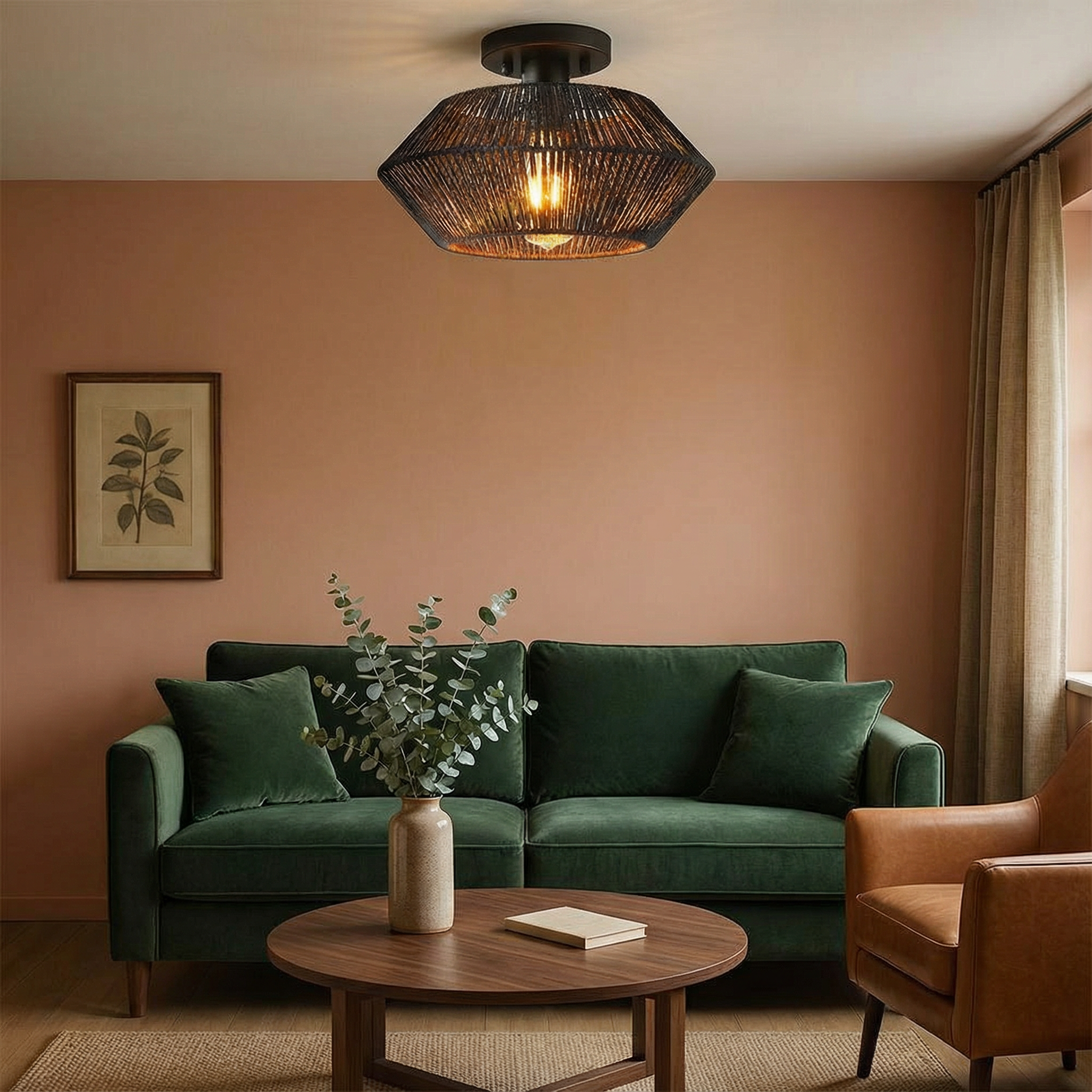 BambooCraft | Elegant Handwoven Flush Mount Ceiling Light Fixture