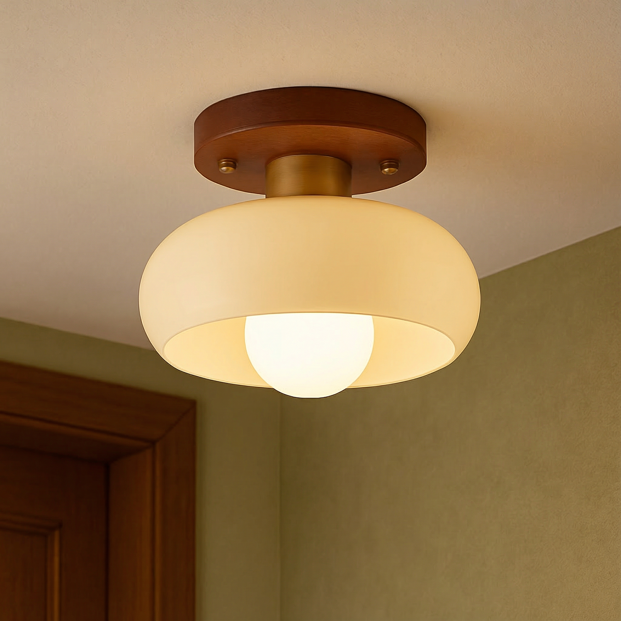 Lunara | Elegant Scandinavian Natural Wood Flush Mount Ceiling Light