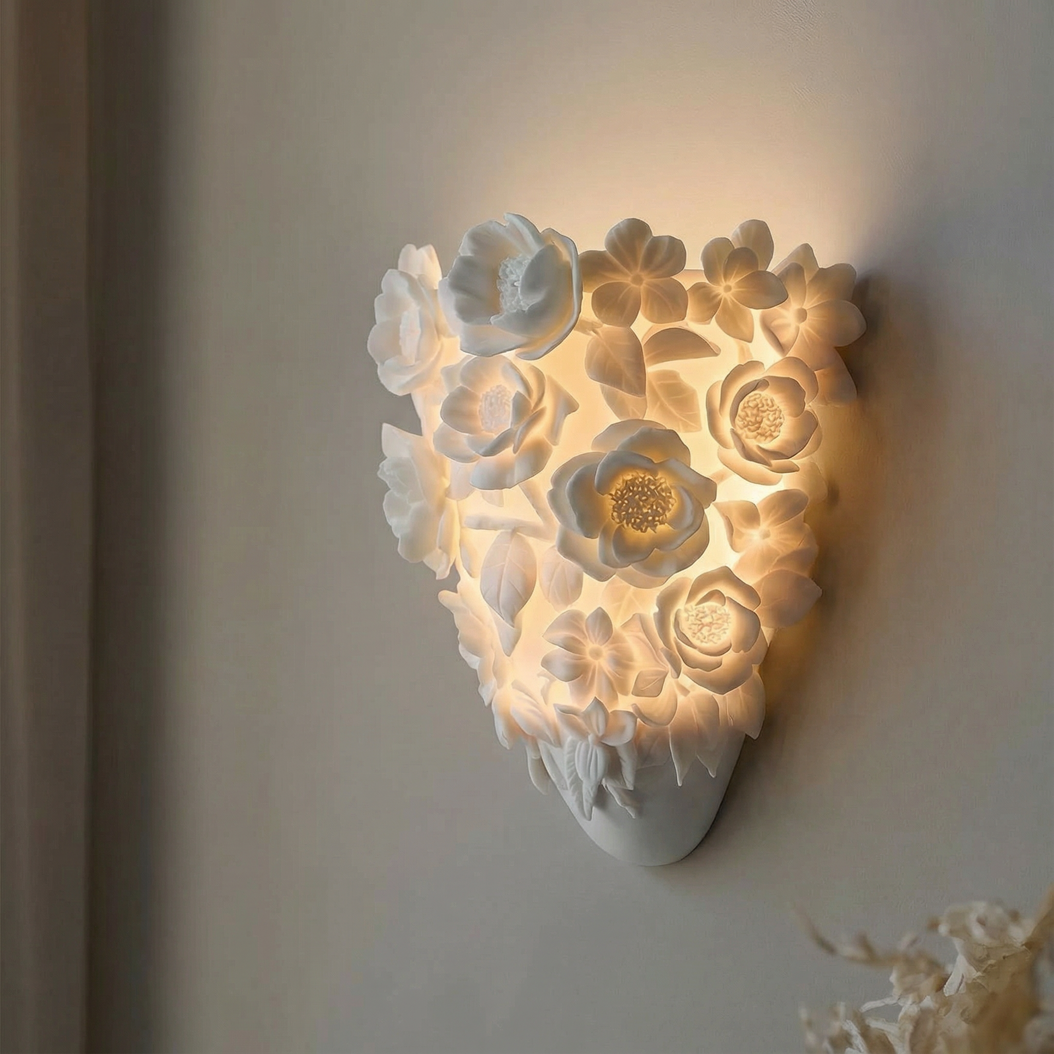 Elegant Ceramic Wall Lamp | Floral Design with Soft LED Light | Charming Sconce for Warm Ambiance