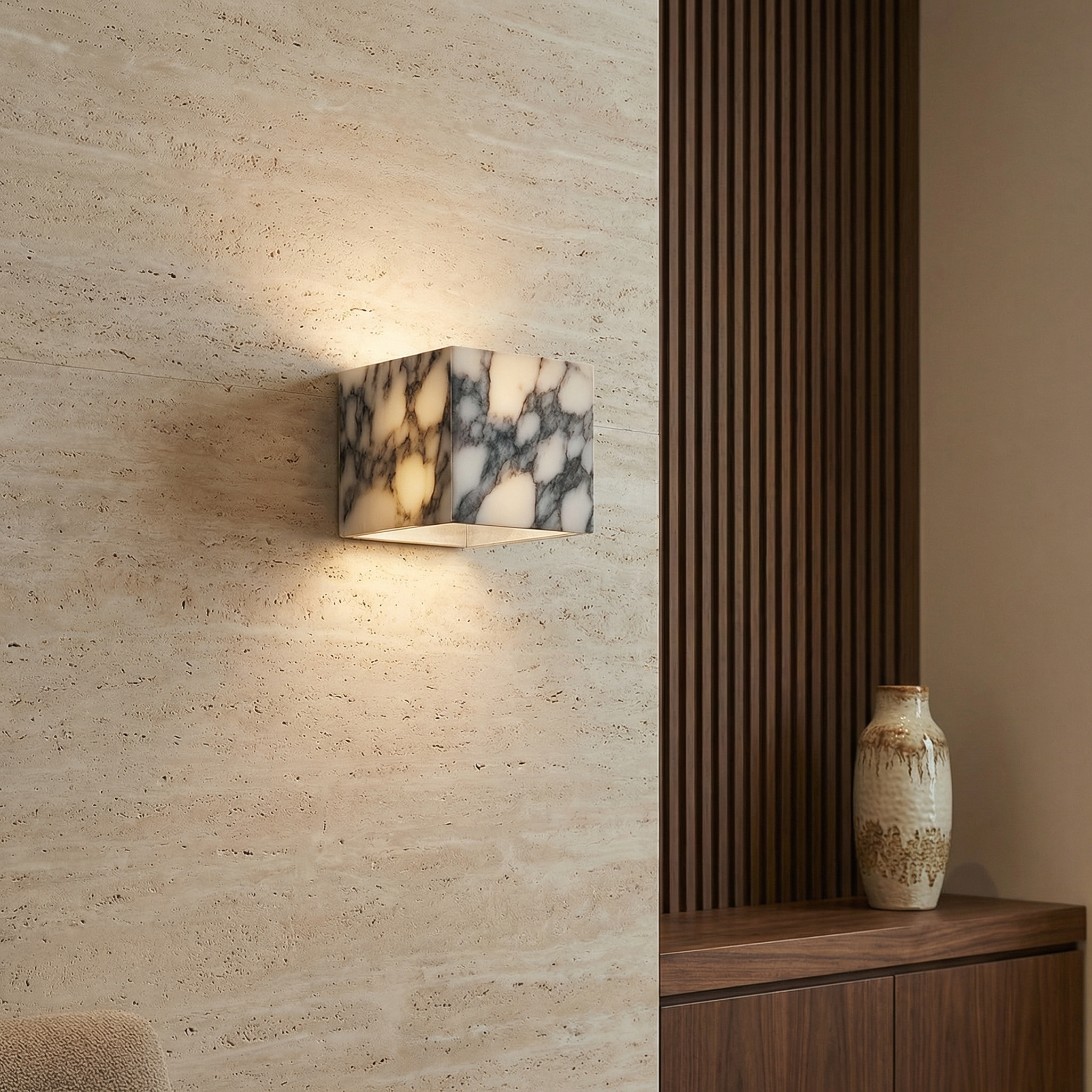 Marble Cube | Wall Light with LED Bulb & Minimalist Design | Elegant Sconce for Ambient Illumination