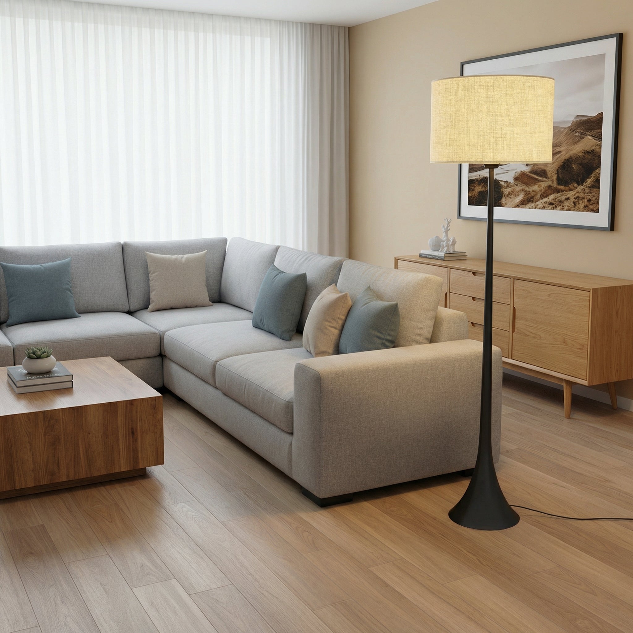 Elegant Silk Floor Lamp | Modern Standing Lamp with LED Compatibility for Warm Ambiance