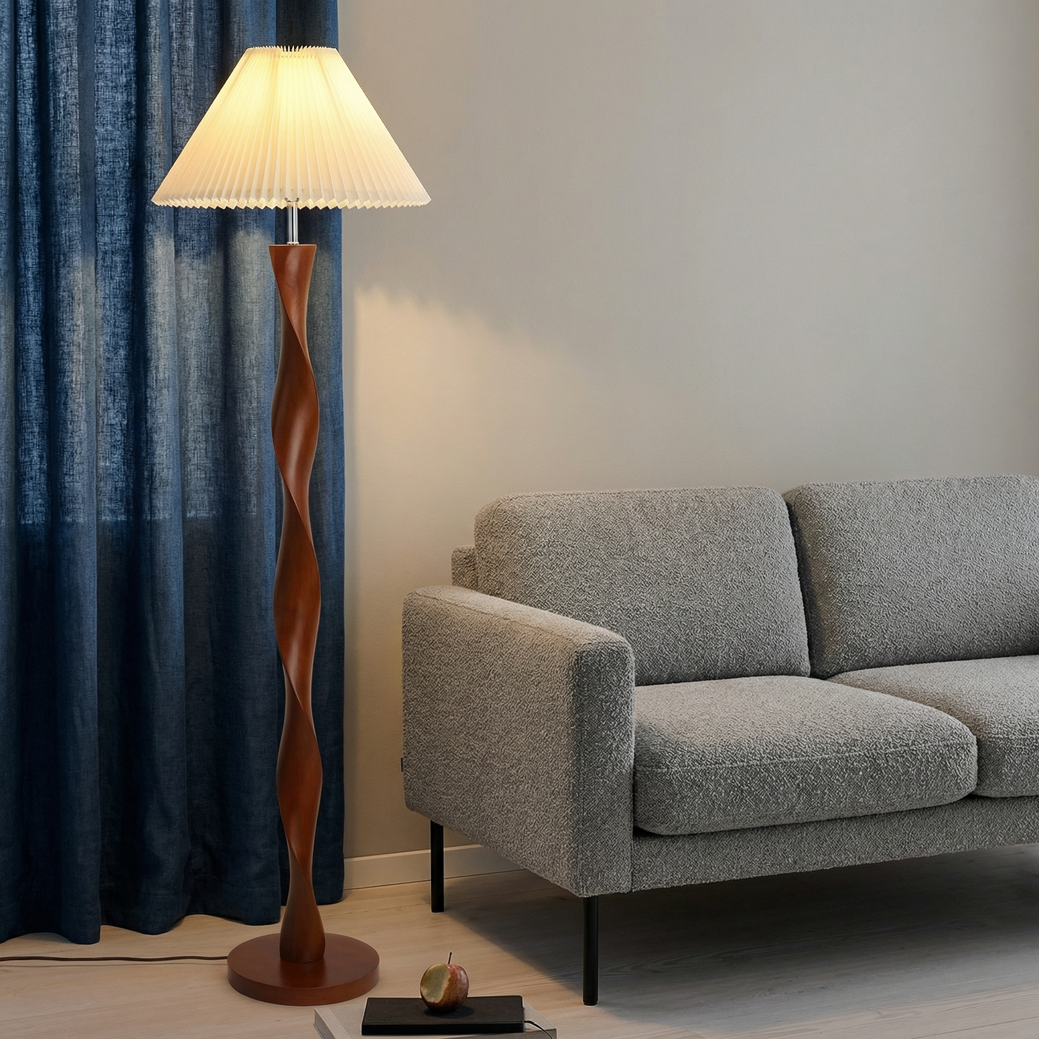 Elegant Walnut Floor Lamp | Modern Standing Lamp with Pleated Shade | Contemporary Design for Warm Ambiance