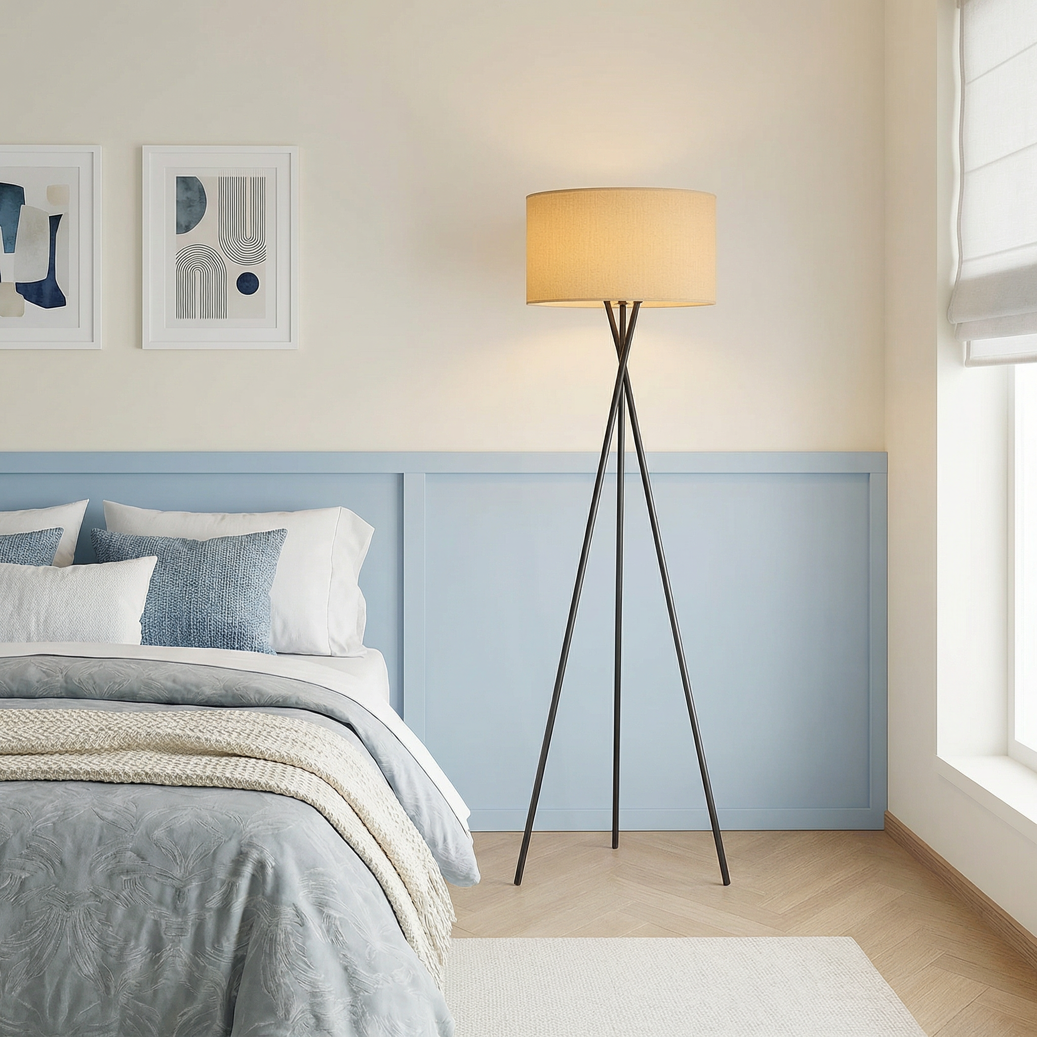 Elegant Floor Lamp | Modern Standing Lamp with Silk Shade & Adjustable Cable for Cozy Living Room Ambiance