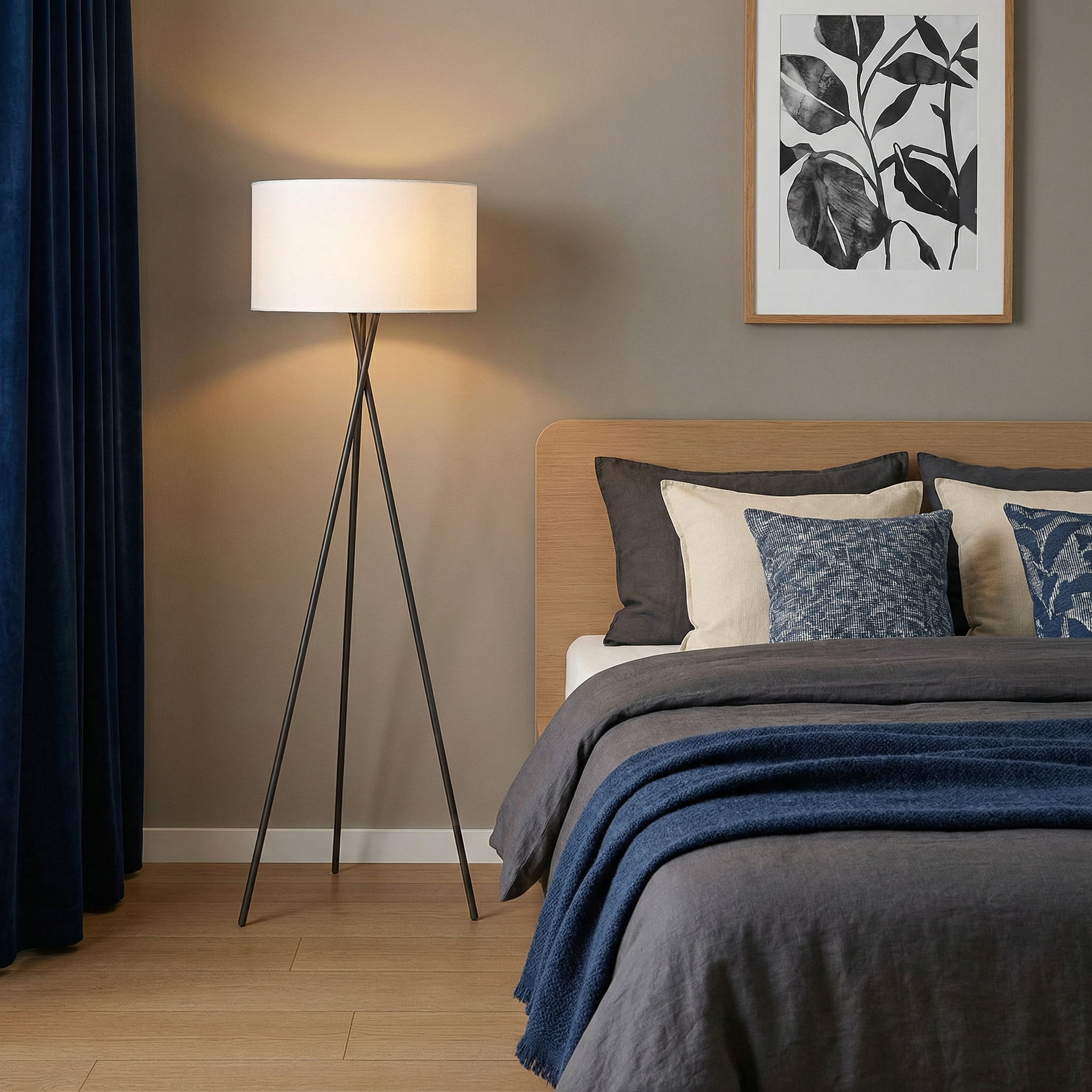 Elegant Floor Lamp | Modern Standing Lamp with Silk Shade & Adjustable Cable for Cozy Living Room Ambiance