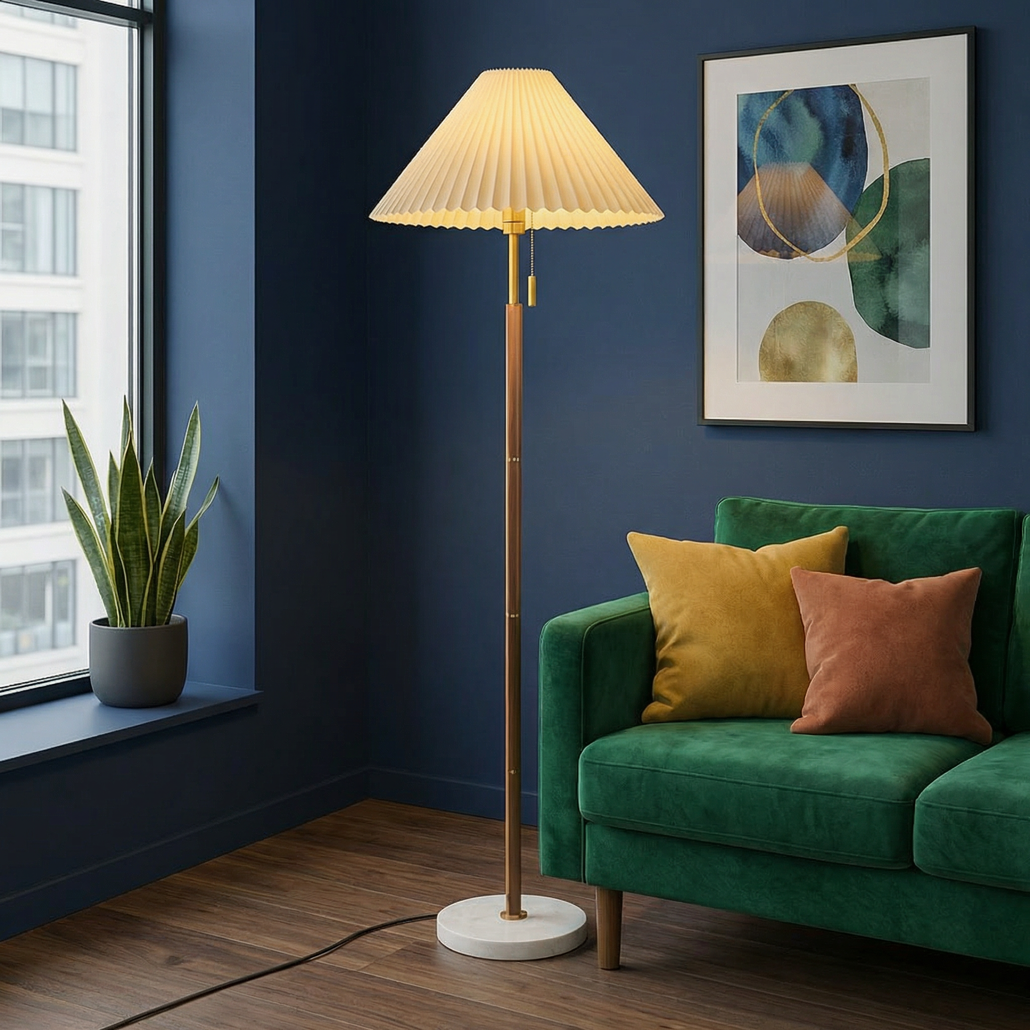 Yrus Collection | Vintage Wooden Floor Lamp with LED Compatibility | Elegant Design for Cozy Living Rooms
