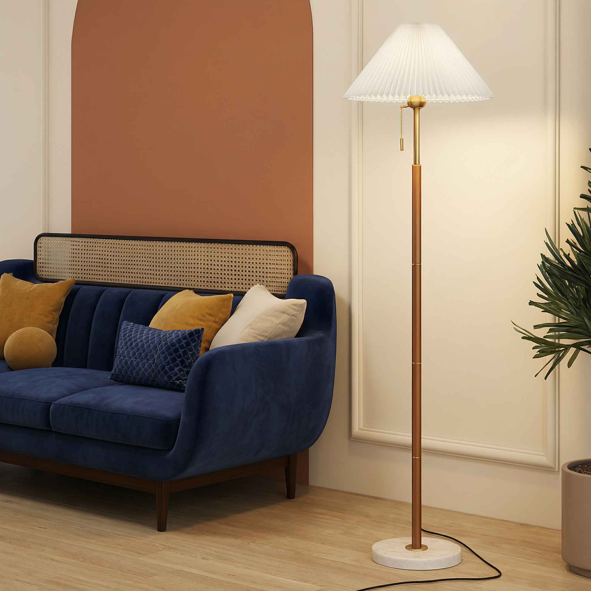 Yrus Collection | Vintage Wooden Floor Lamp with LED Compatibility | Elegant Design for Cozy Living Rooms