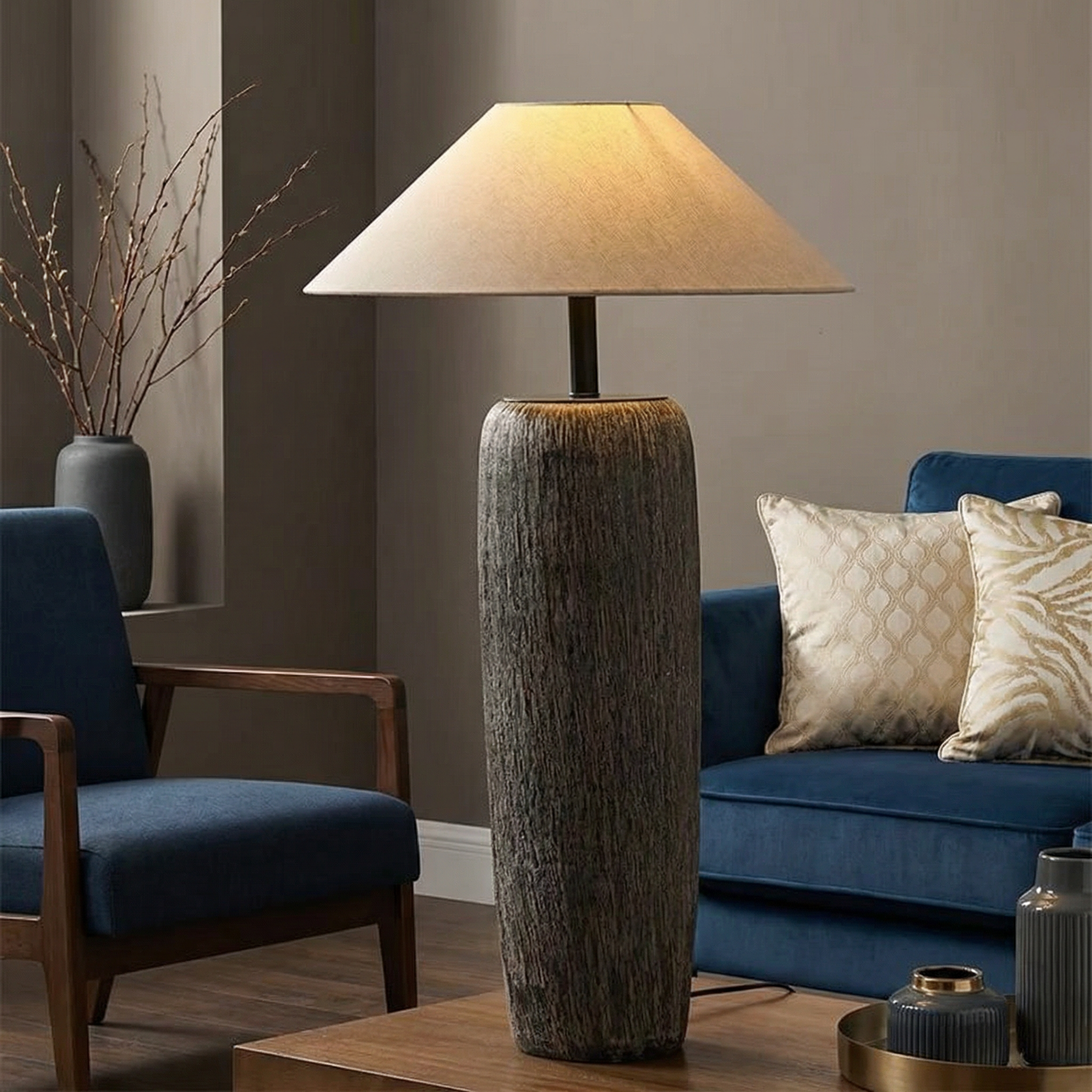 Modern Floor Lamp with Handcrafted Ceramic Base | Stylish Lighting for Cozy Living Rooms