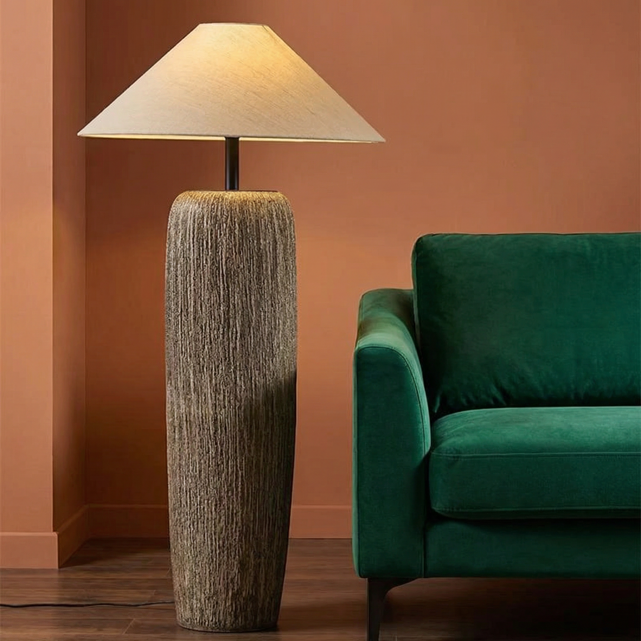 Modern Floor Lamp with Handcrafted Ceramic Base | Stylish Lighting for Cozy Living Rooms