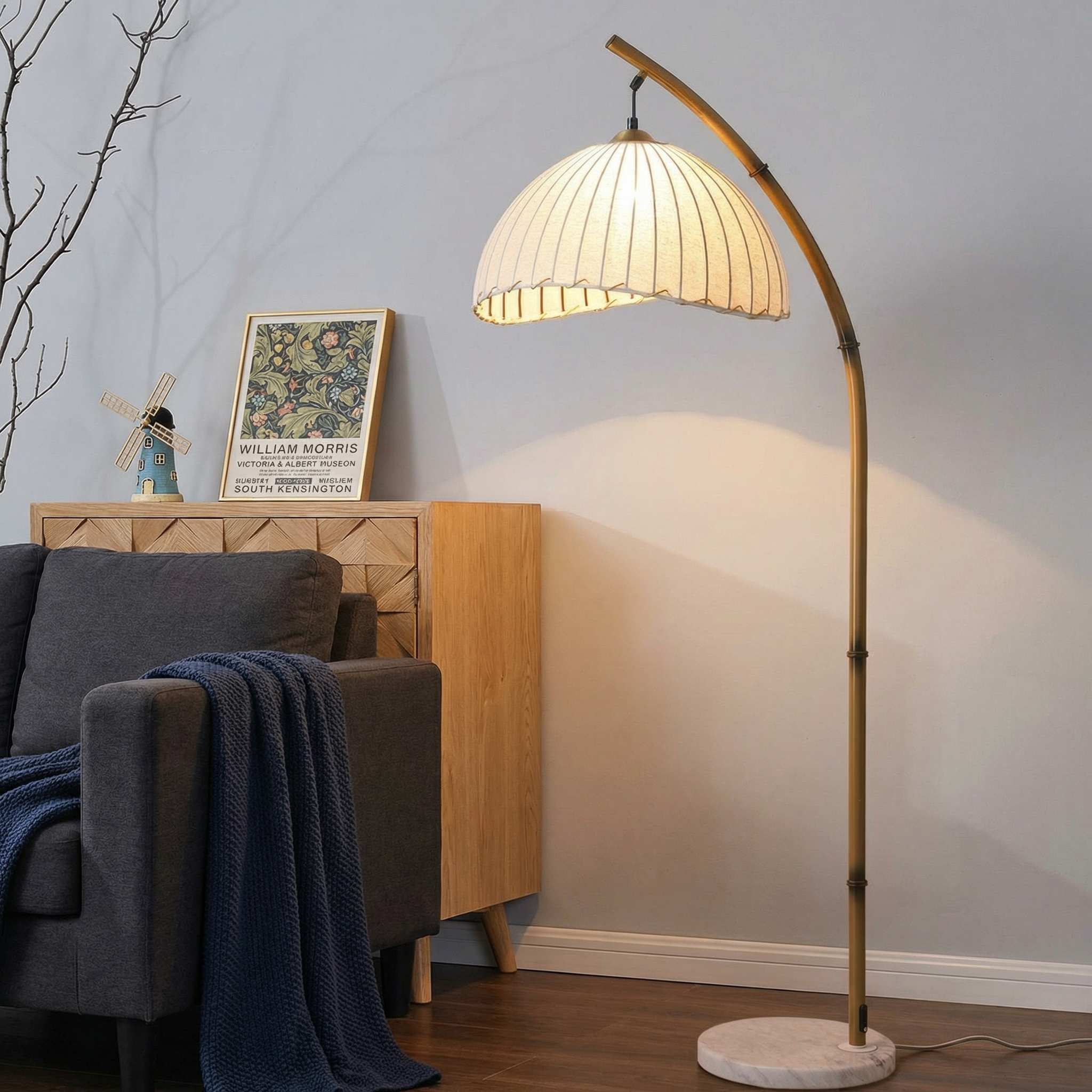 Elegant Bamboo | Modern Floor Lamp with Pleated Shade | Stylish Lighting for Cozy Ambiance