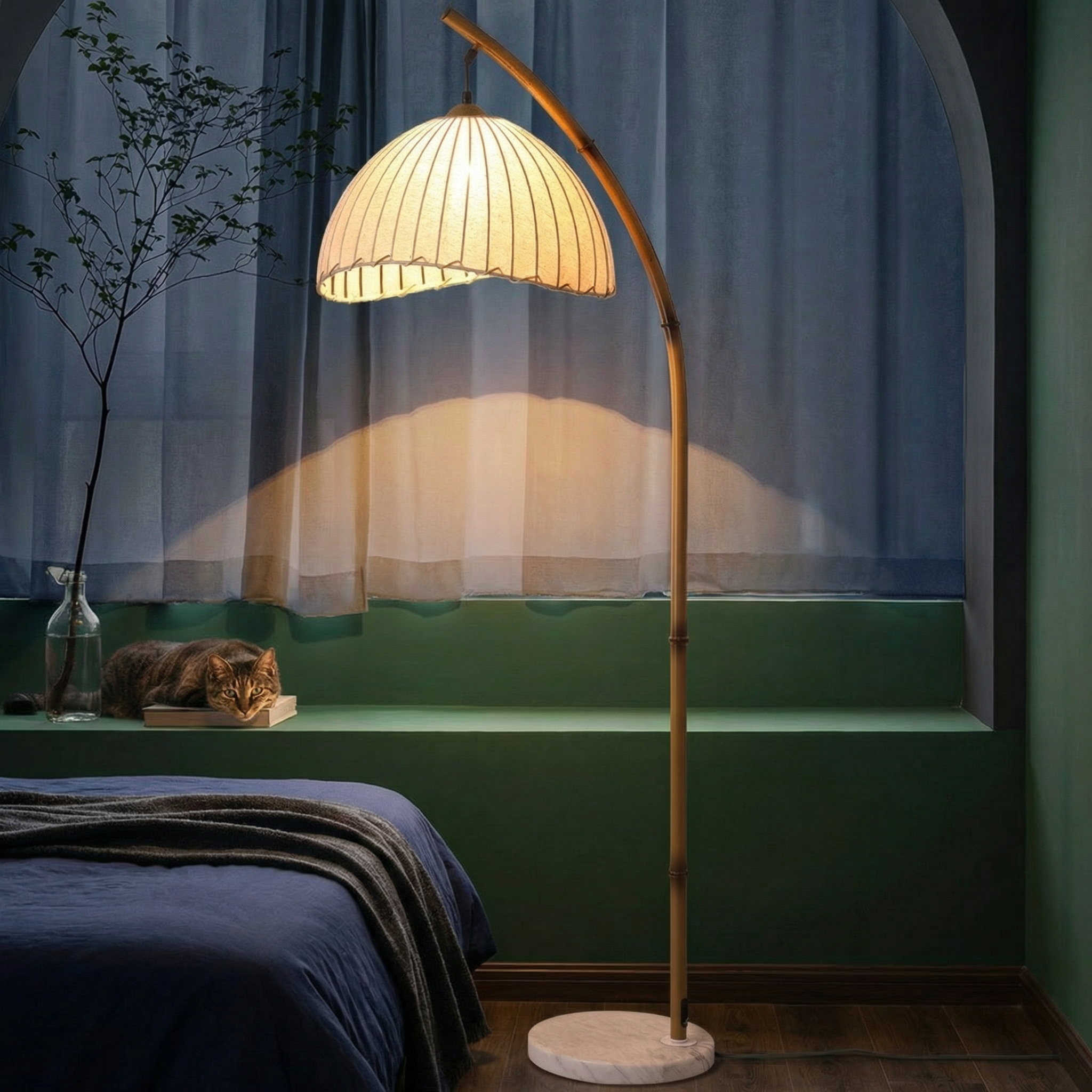 Elegant Bamboo | Modern Floor Lamp with Pleated Shade | Stylish Lighting for Cozy Ambiance