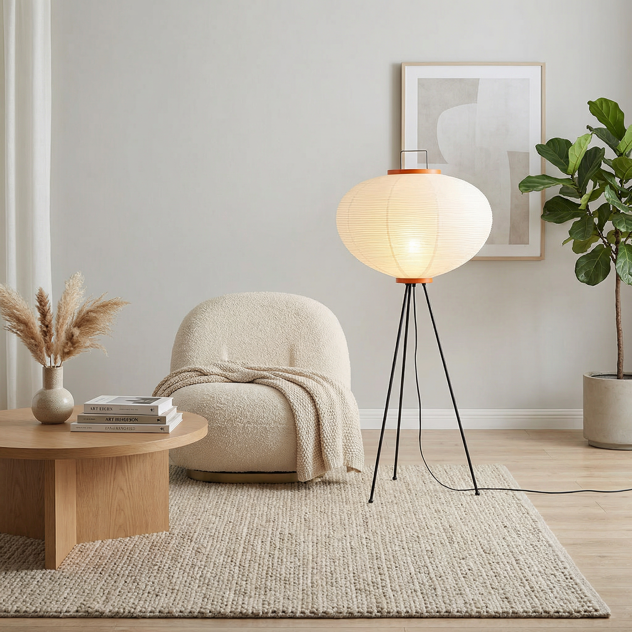 Modern Floor Lamp with Handcrafted Rice Paper Shade | Minimalist Design for Ambient Lighting