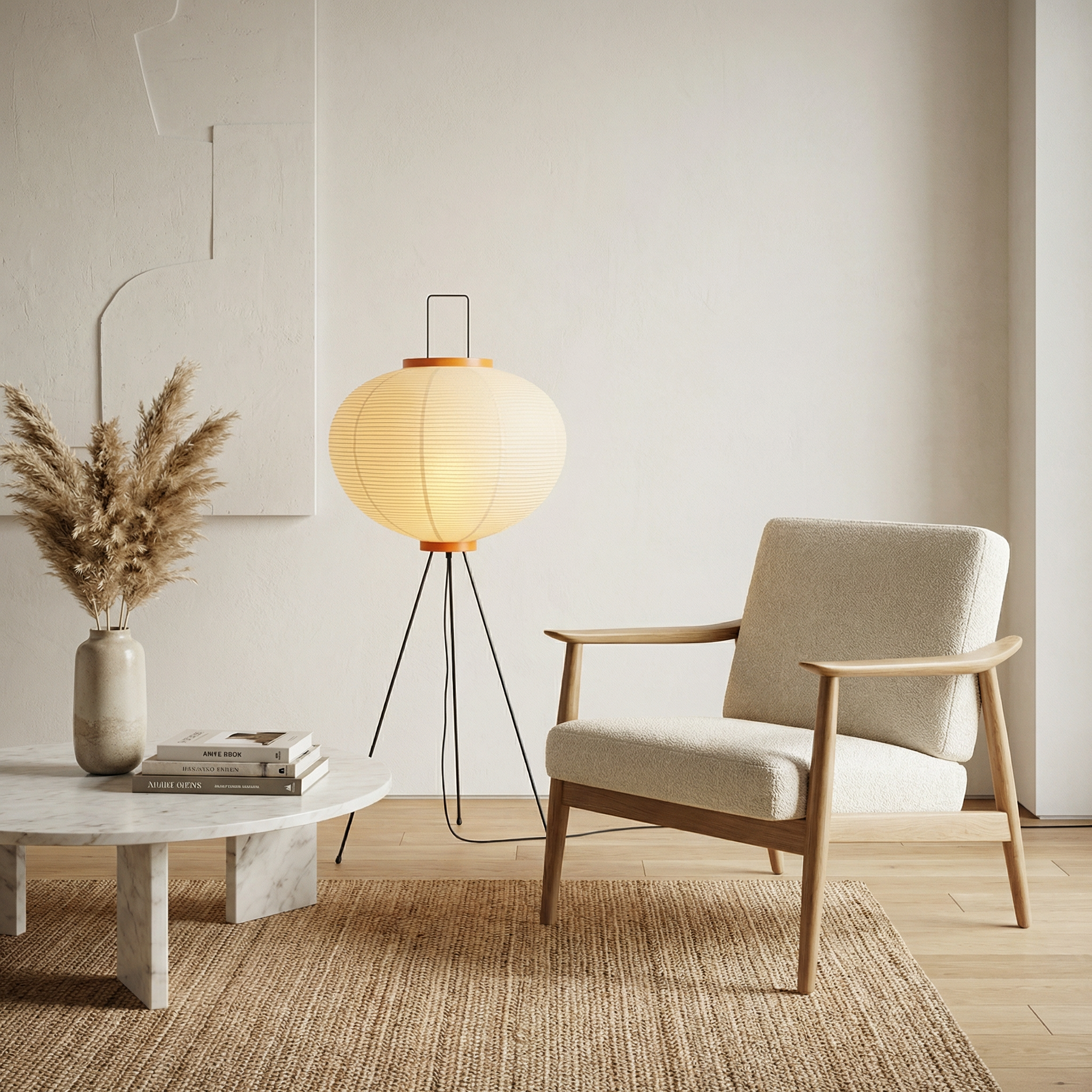 Modern Floor Lamp with Handcrafted Rice Paper Shade | Minimalist Design for Ambient Lighting