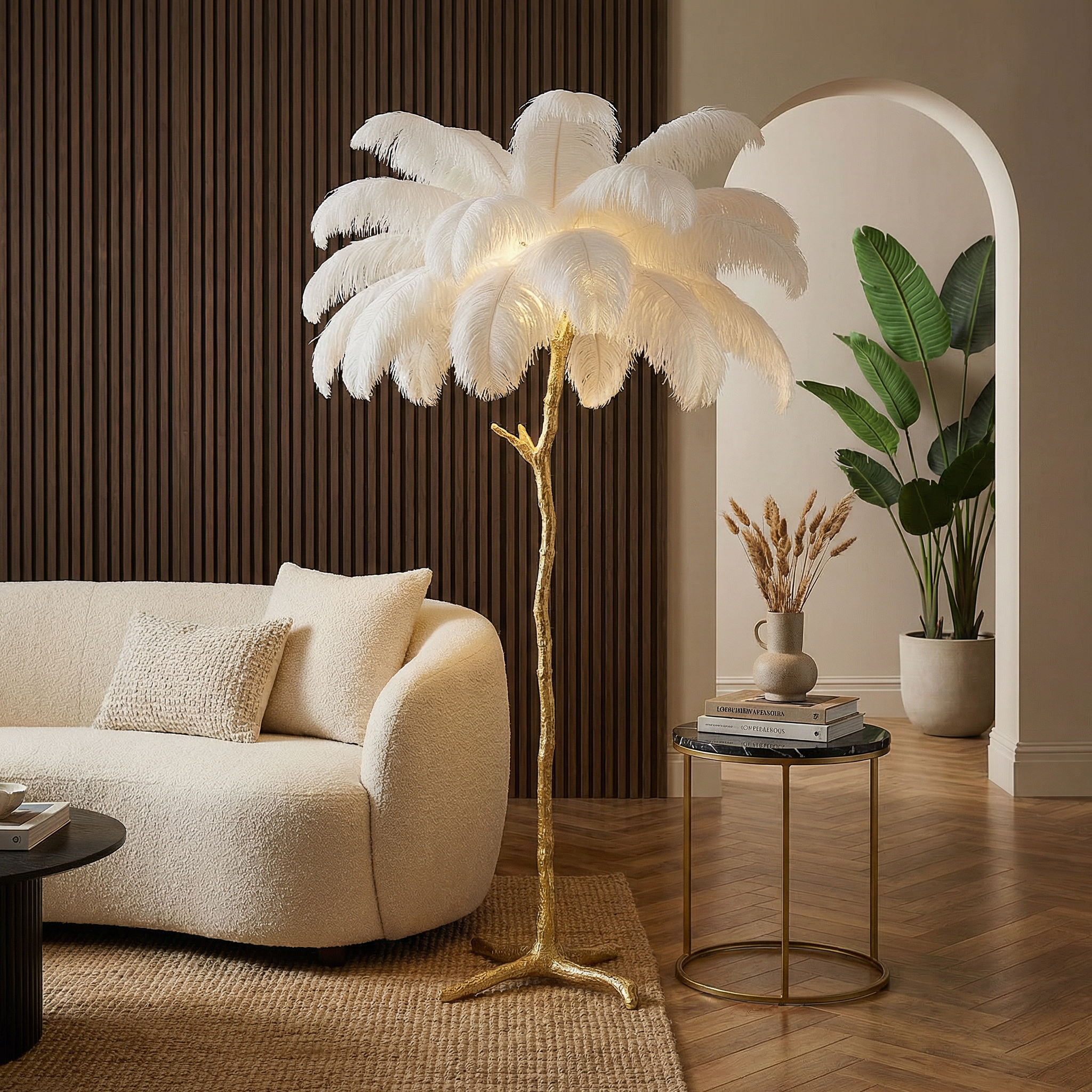 Elegant Feather Floor Lamp | Modern Design with Adjustable LED Lighting | Stylish Ambient Light for Living Room