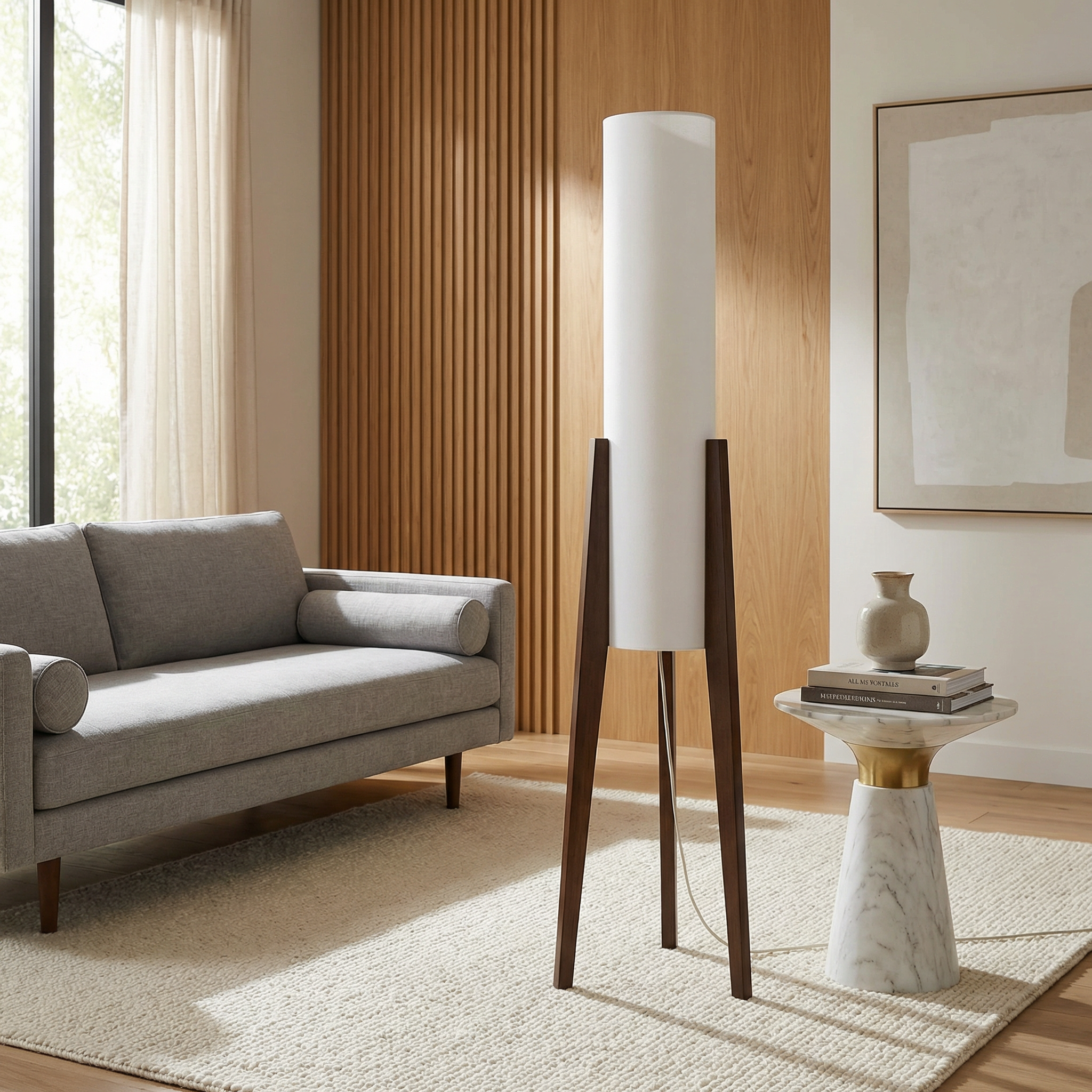 Elegant Home | Modern Floor Lamp with Integrated LED Bulb | Mid-Century Design for Cozy Living Room Ambiance
