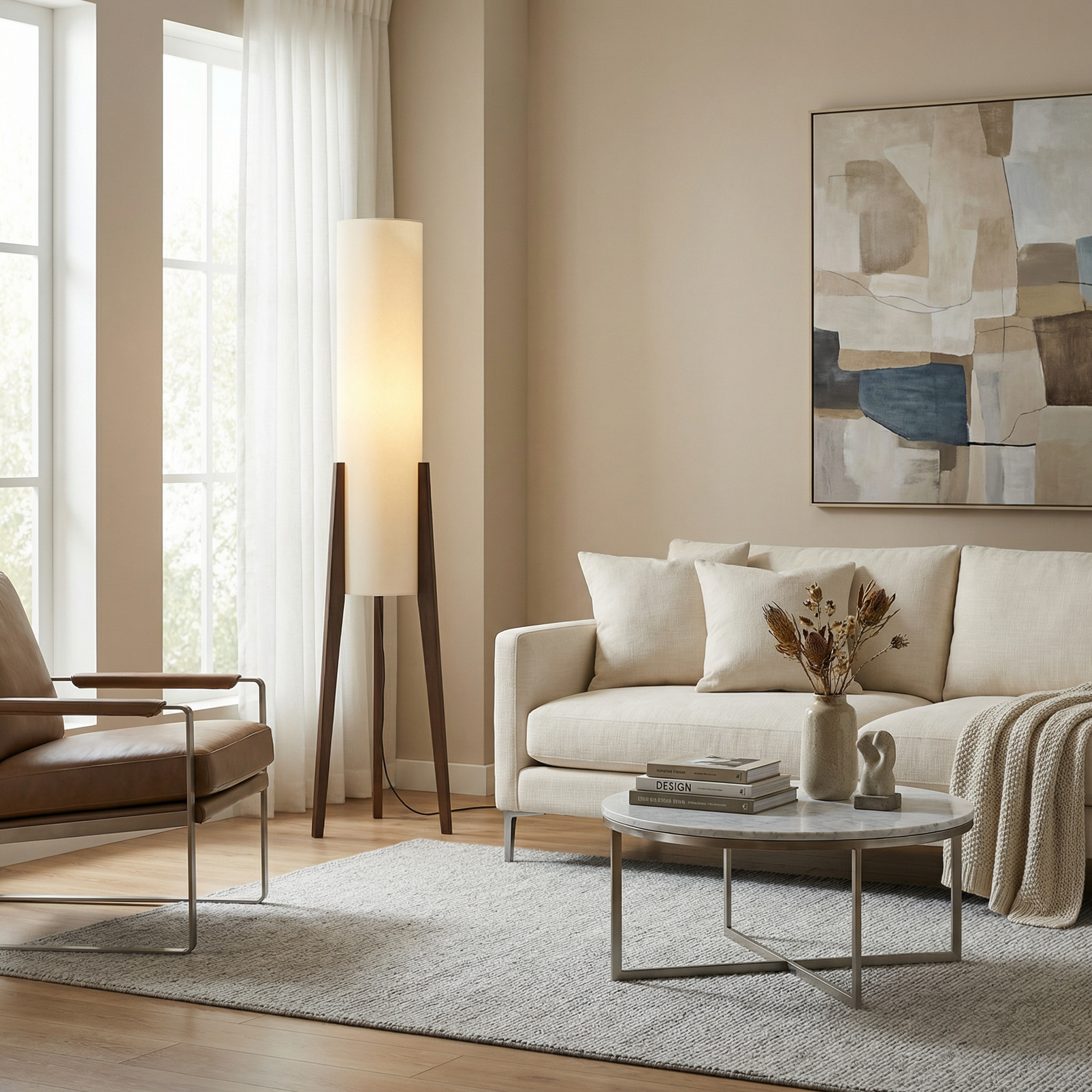 Elegant Home | Modern Floor Lamp with Integrated LED Bulb | Mid-Century Design for Cozy Living Room Ambiance