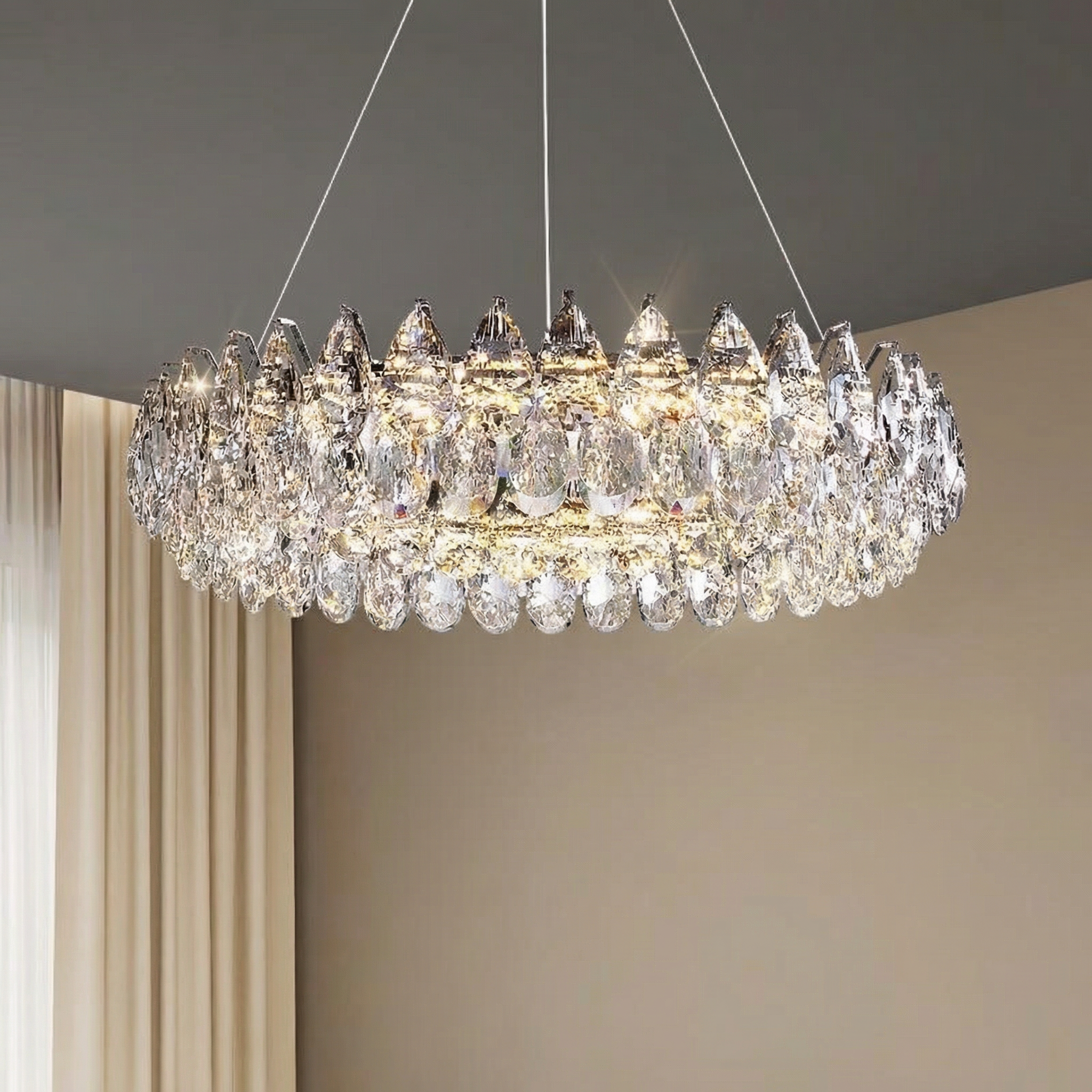 Elegant Crystal Chandelier Light with Adjustable Height | Modern Design for Dining Room Ambiance