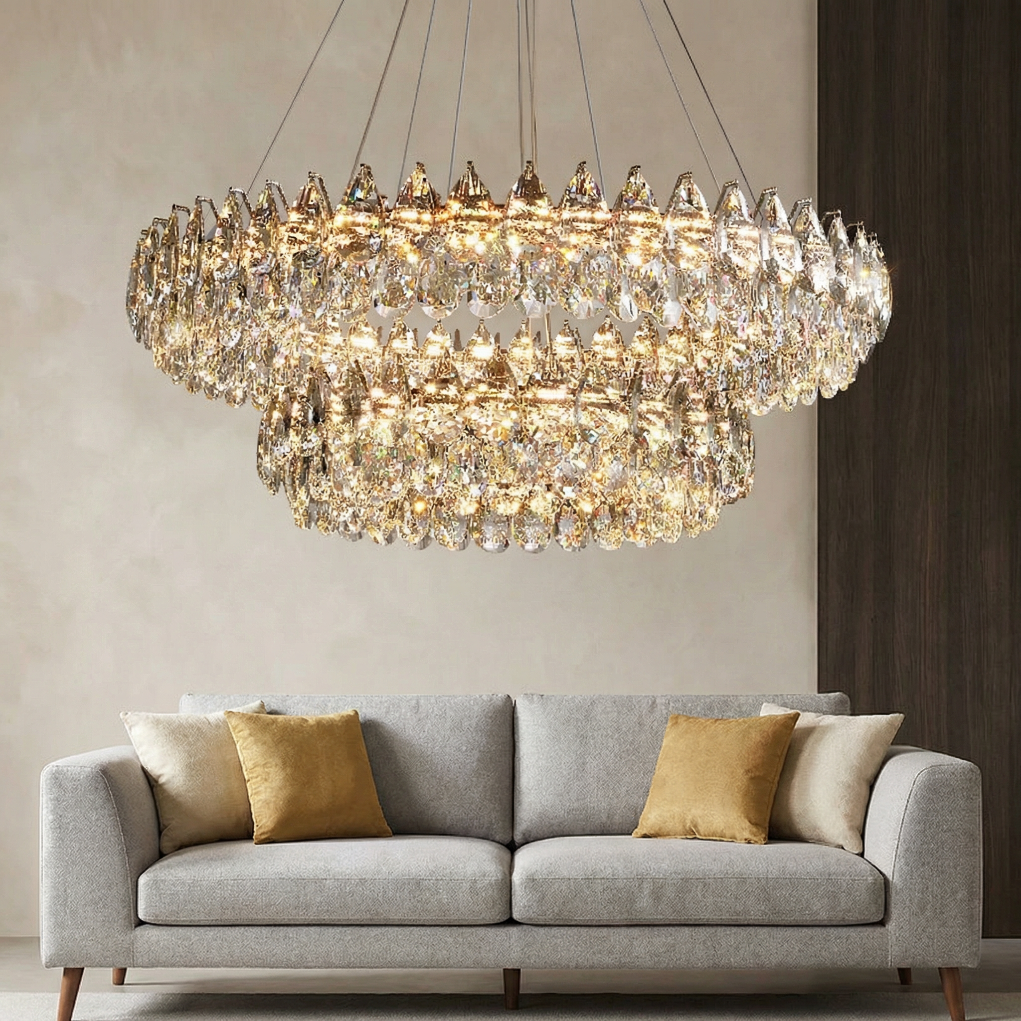 Luxury Crystal Chandelier | Modern Ring Ceiling Light for Living Room & Dining Room