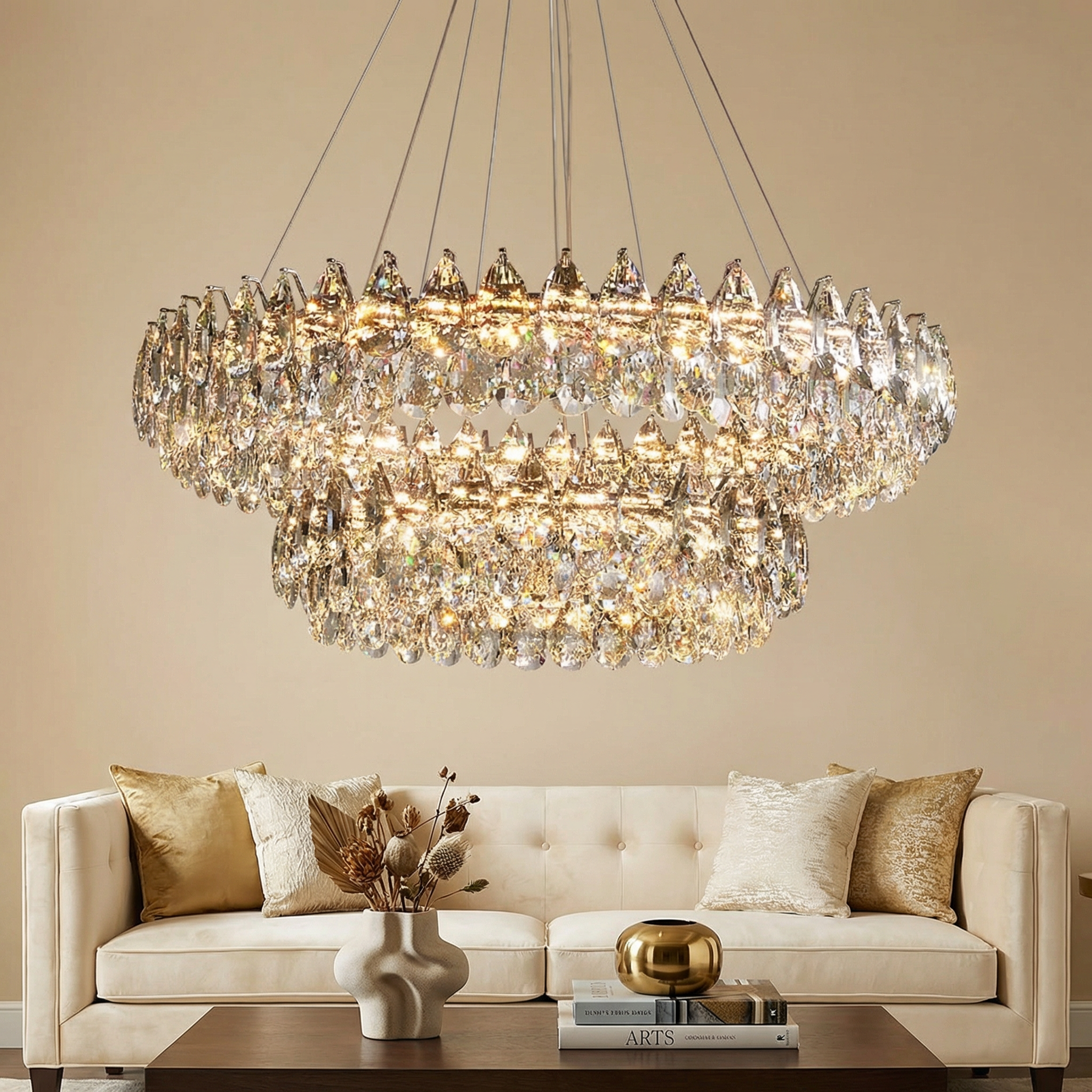 Luxury Crystal Chandelier | Modern Ring Ceiling Light for Living Room & Dining Room