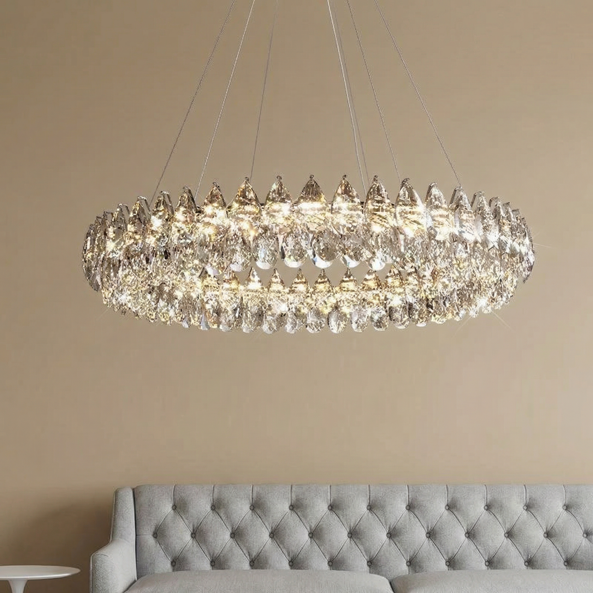 Luxury Crystal Chandelier | Modern Ring Ceiling Light for Living Room & Dining Room