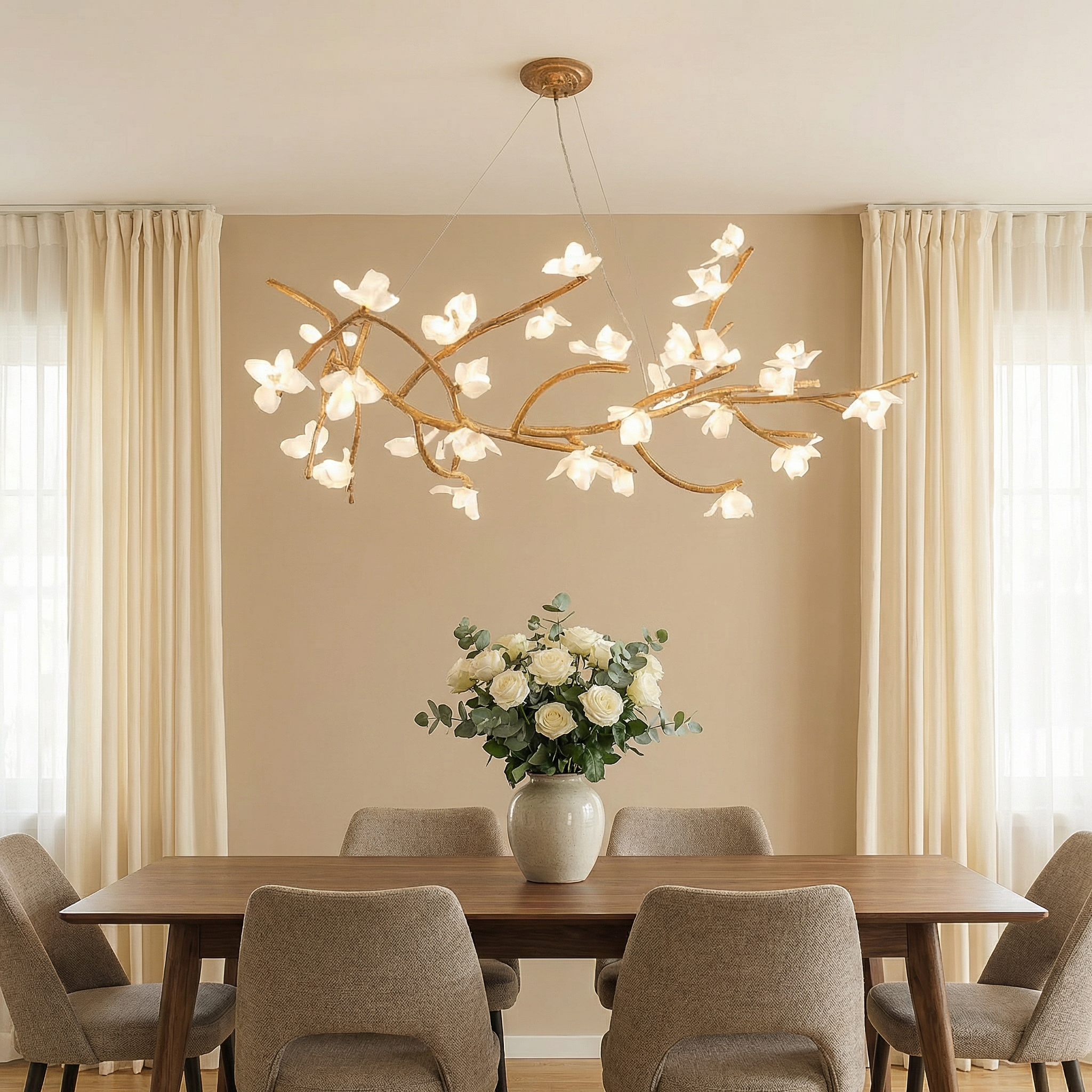 Organic Tree Branch | Modern Chandelier Light with Adjustable LED Bulbs | Unique Bamboo Design for Warm Ambiance