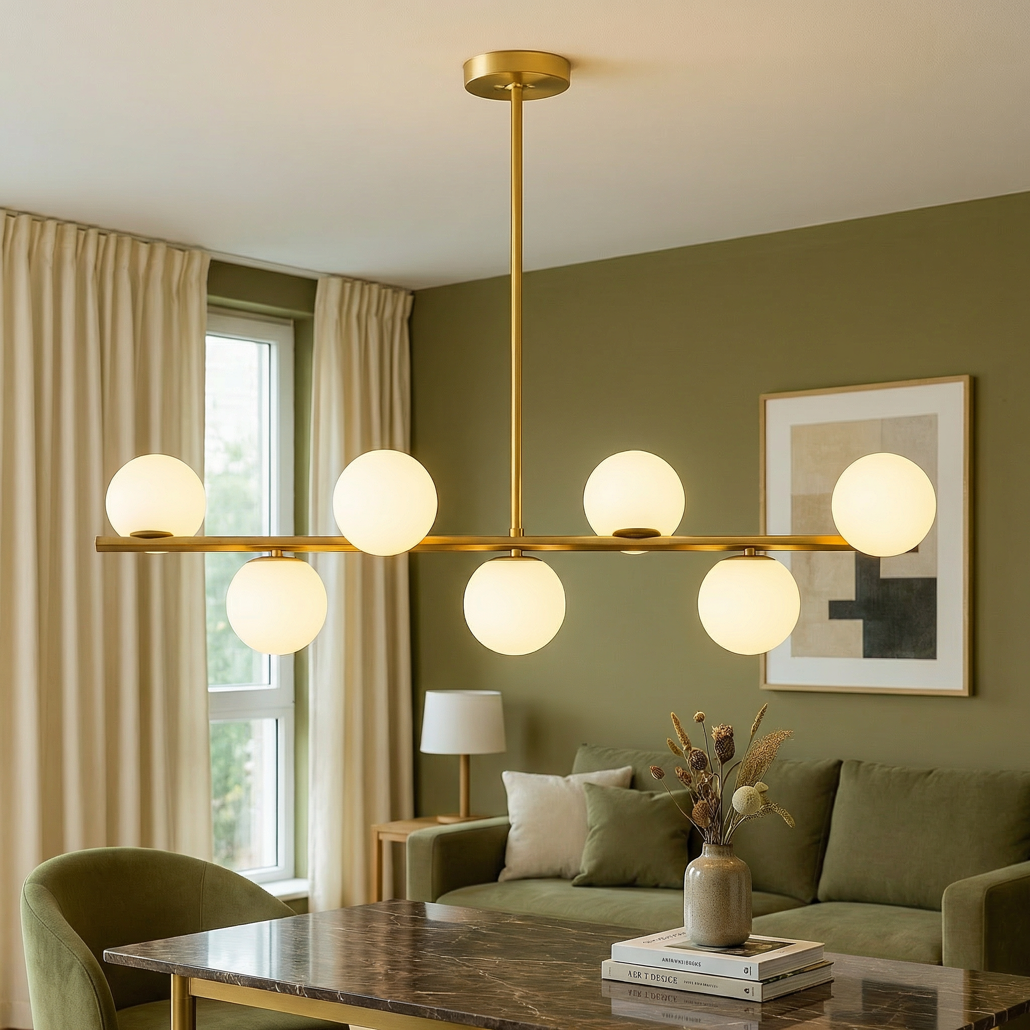 Elegant Gold Chandelier Light with LED Bulbs | Modern Height-Adjustable Design for Dining Room Ambiance