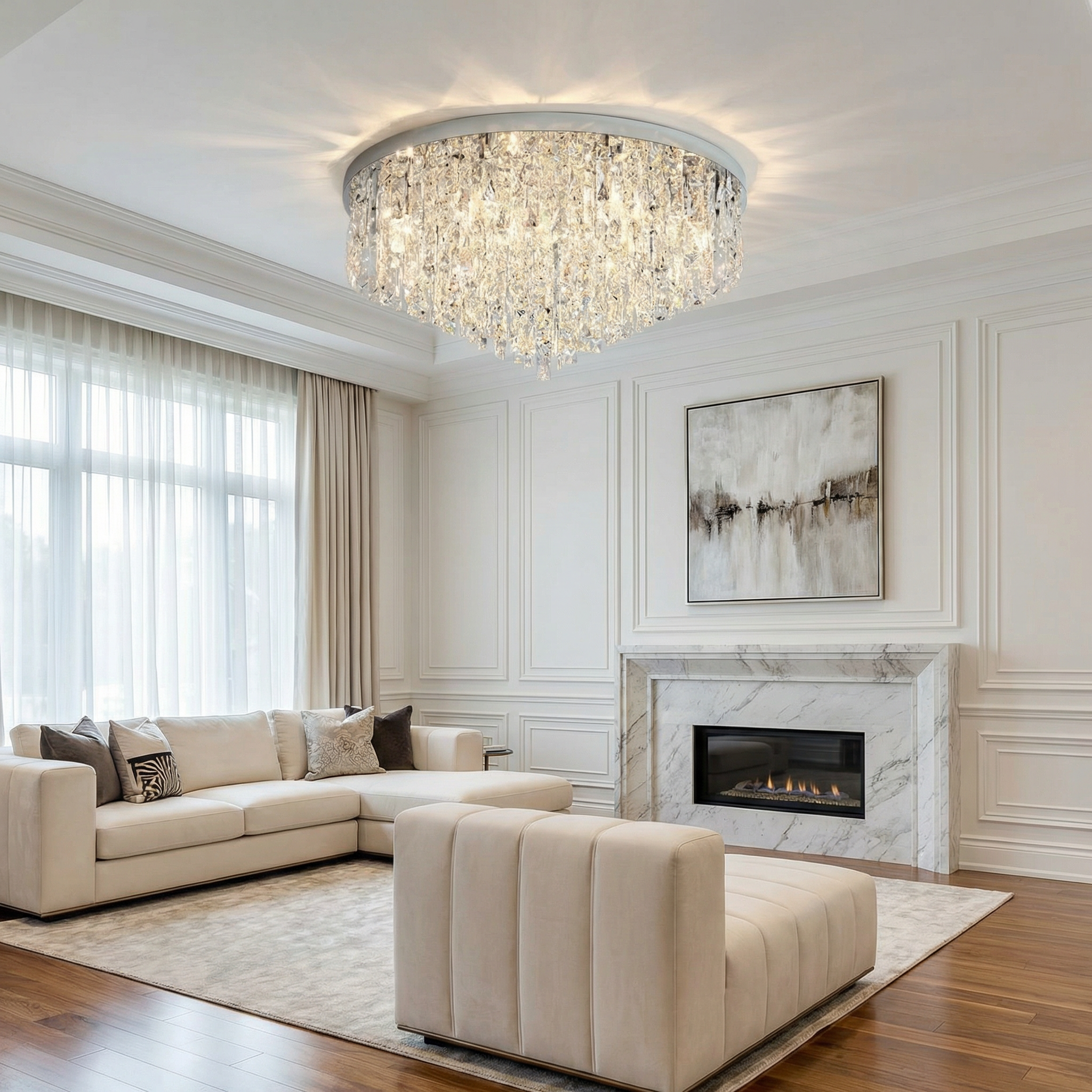 Elegant Crystal Ceiling Chandelier with Adjustable Height | Modern Design for Dining Room & Living Room Ambiance