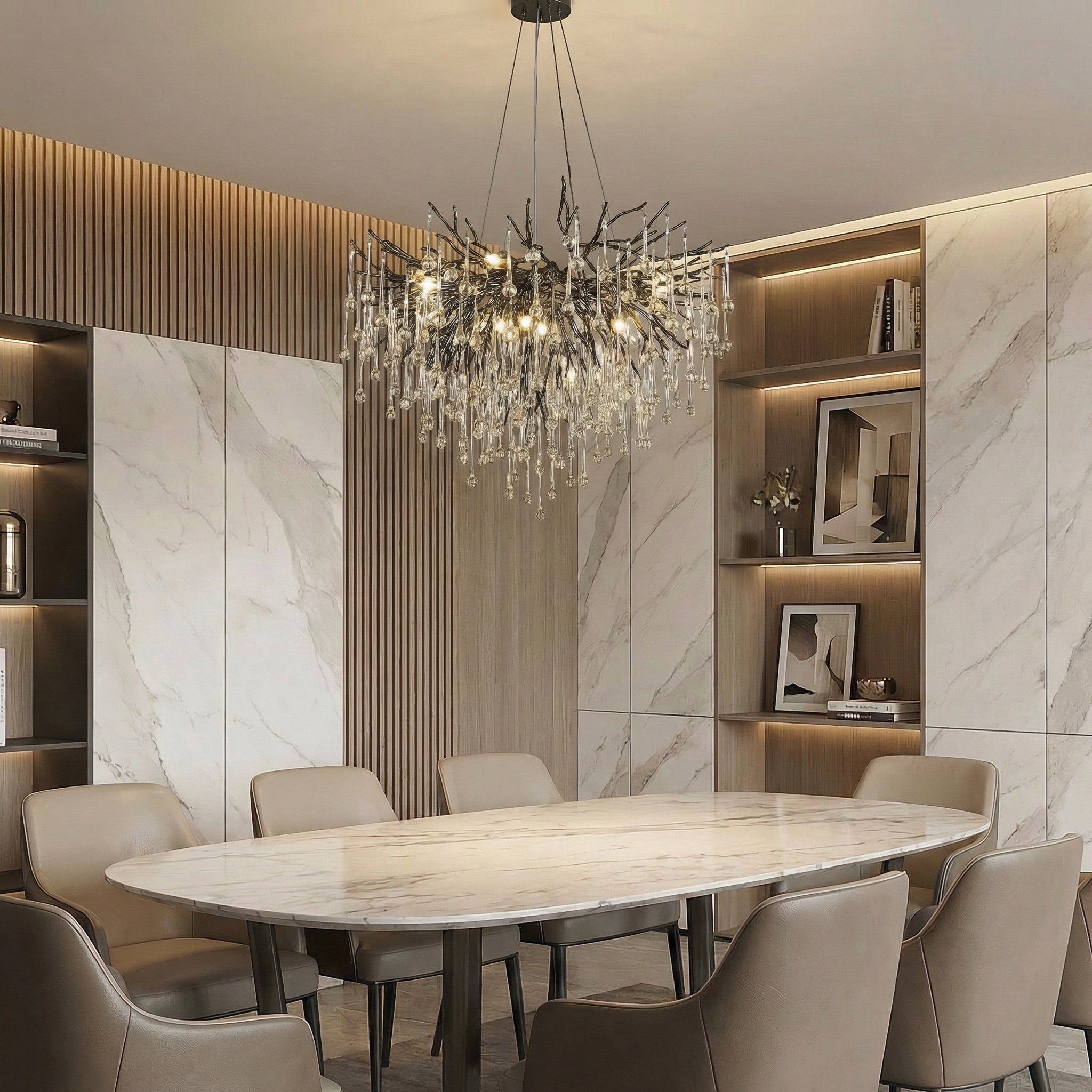 Raindrop Collection | Black Chandelier Light with LED Bulbs | Modern Design for Cozy Dining Room Illumination