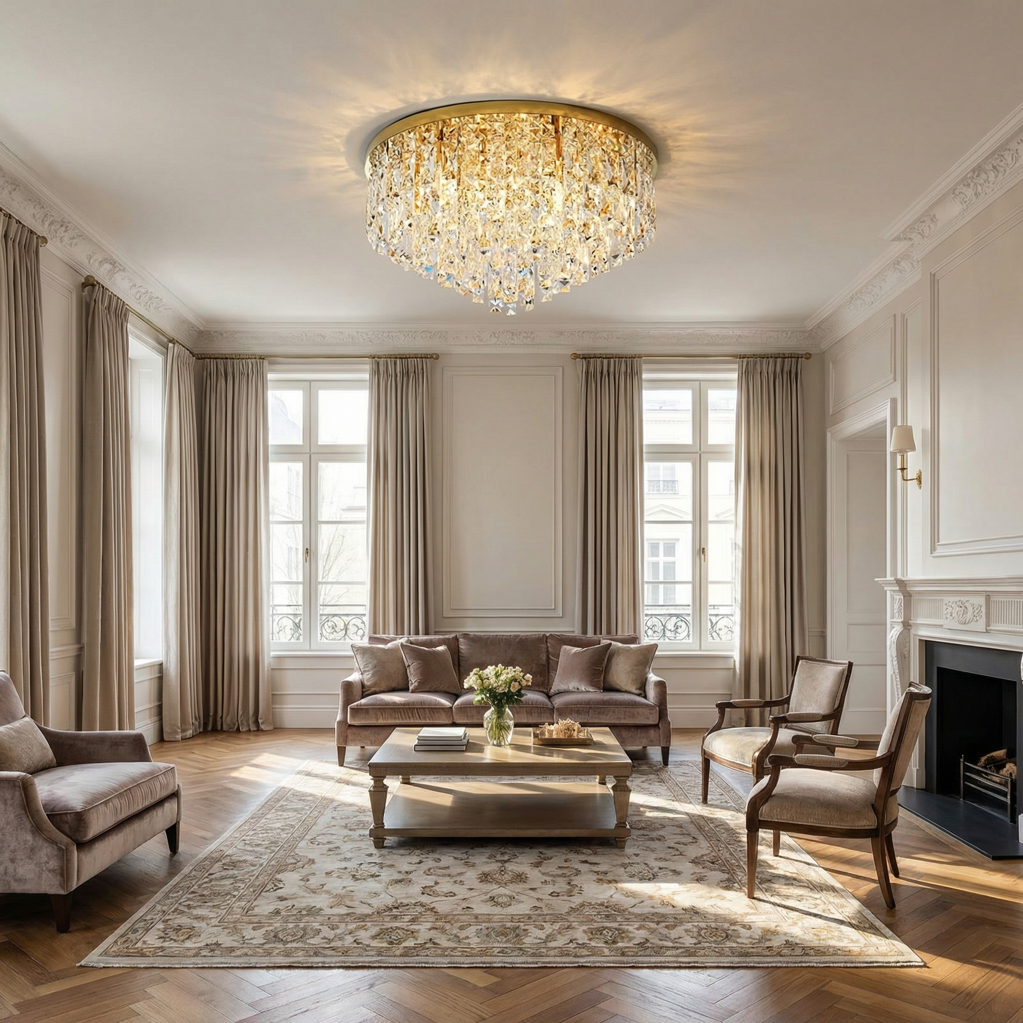 Elegant Crystal Ceiling Chandelier with Adjustable Height | Modern Design for Dining Room & Living Room Ambiance