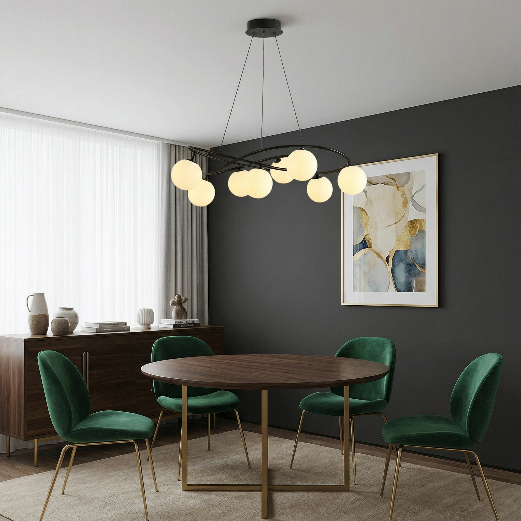 Nordic Retro | Black Chandelier Light with LED Bulbs | Height-Adjustable Vintage Design for Dining Room