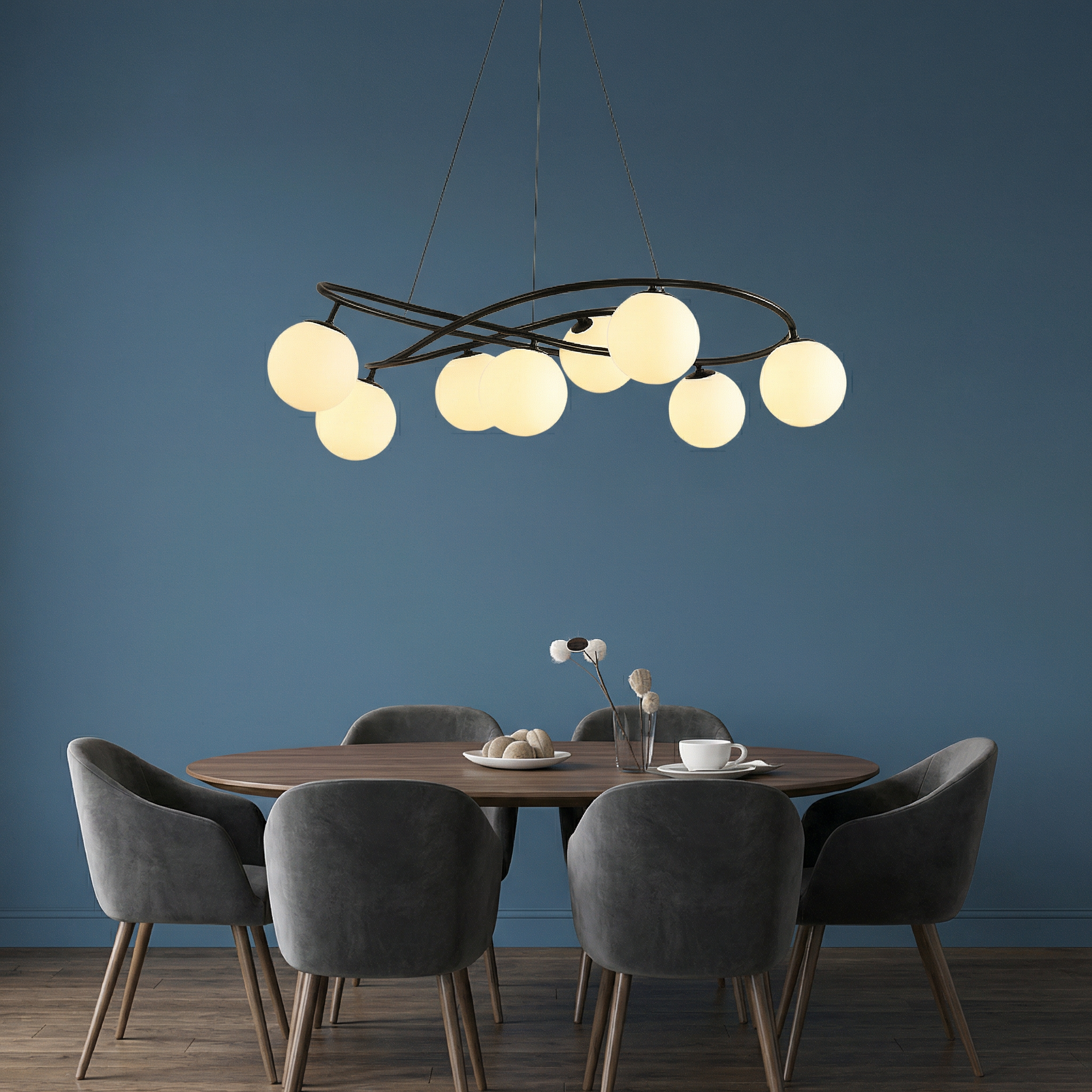 Nordic Retro | Black Chandelier Light with LED Bulbs | Height-Adjustable Vintage Design for Dining Room
